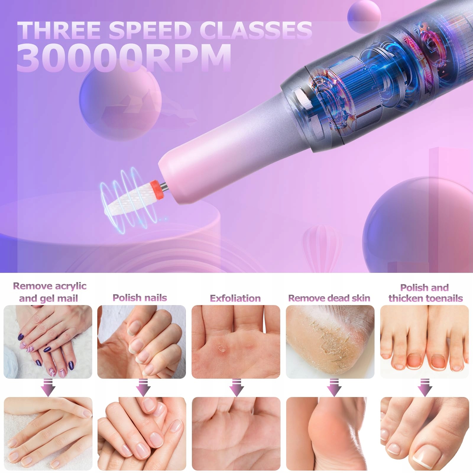 EVILTO Zestaw Do Manicure Pedicure Bezprzewodowy Pilnik Elektryczny USB — miniatura 4