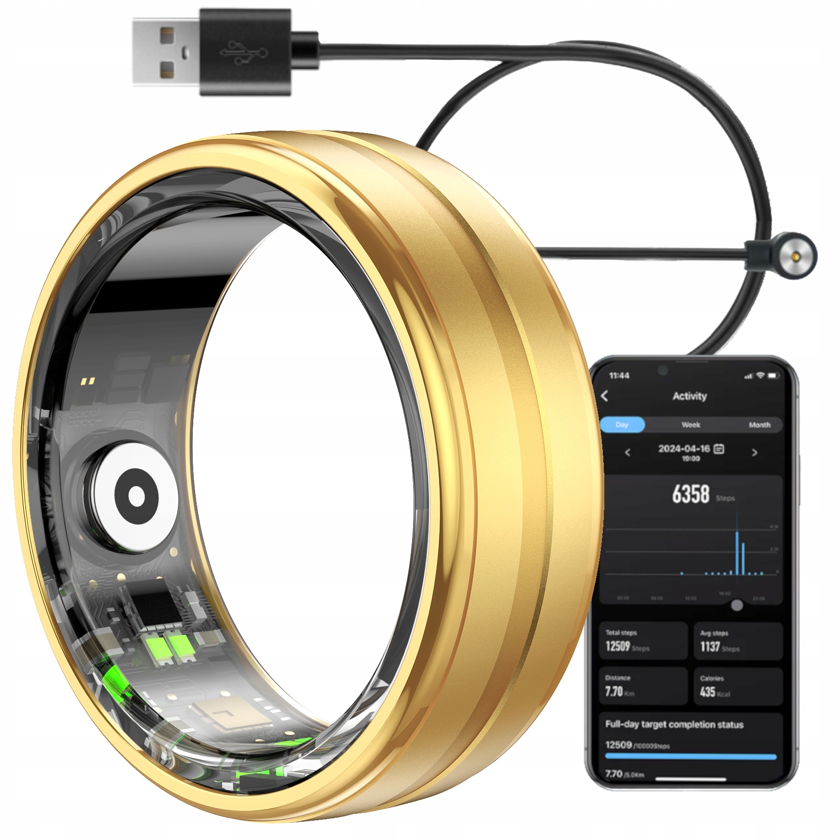 Smart ring Inteligentní prsten Tepová Frekvence Sport Gold 9 21