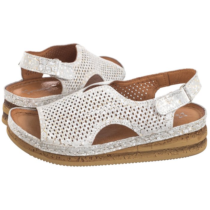 Boty Kožené sandály na klínku Dámské Maciejka Stříbrné L4494-35