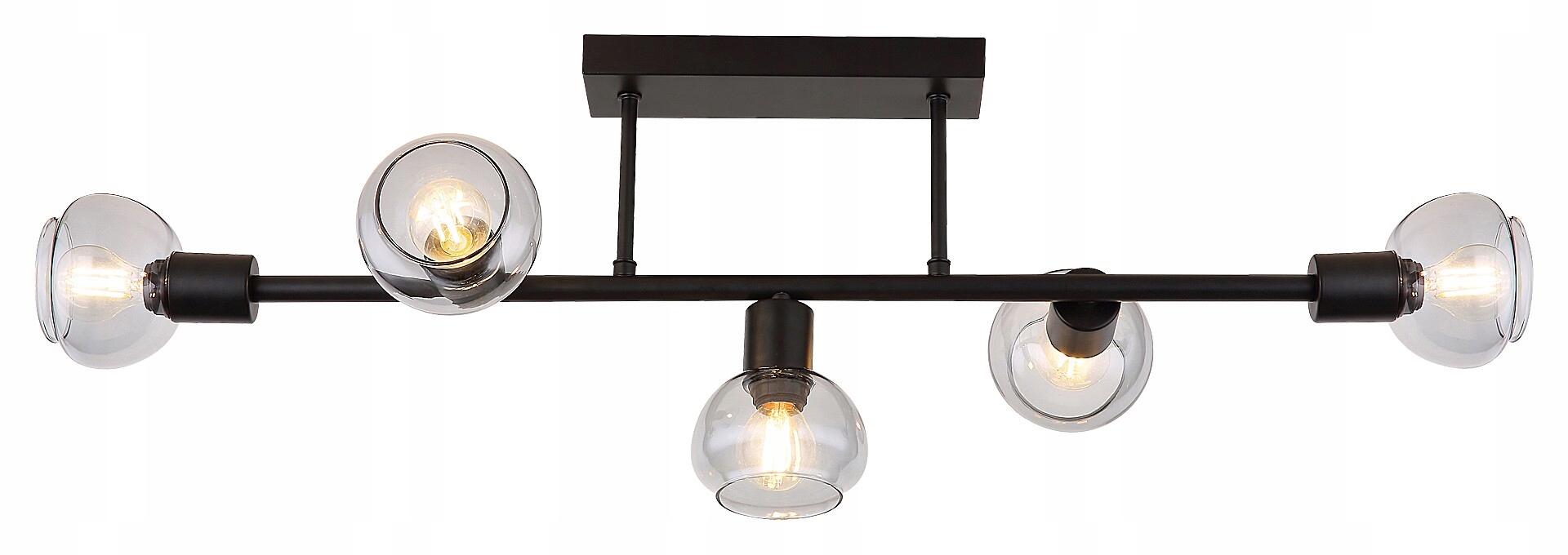 Čierna stropná lampa so sklenenými guľami, podlhovastá, 83 cm, do obývačky, 5 bodov Rabalux
