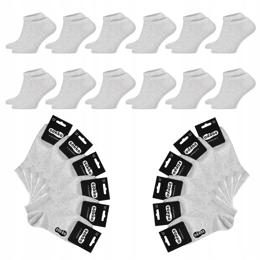12 x Sokko Kotníkové Ponožky Šedé