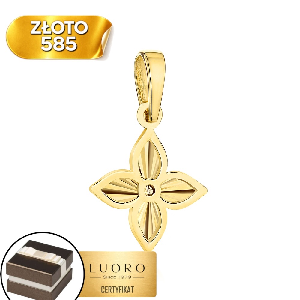 Přívěsek Zlatý 585 14K Čtyřlístek Diamantový 1,7 CM Elegantní