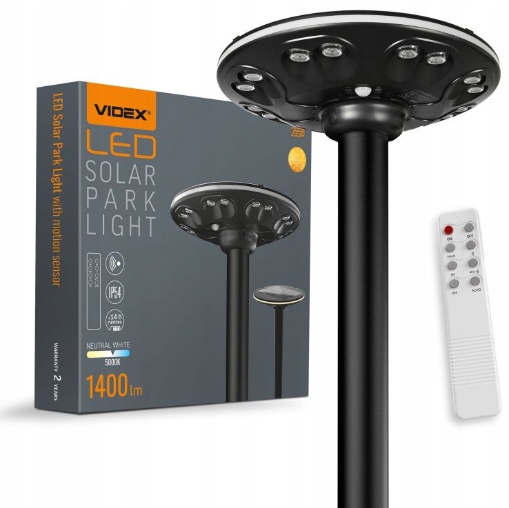 Lampa Solar-na Uliczna Ogrodowa Videx IP65 czujnik ZMIERZCH-u RUCH-u+PILOT