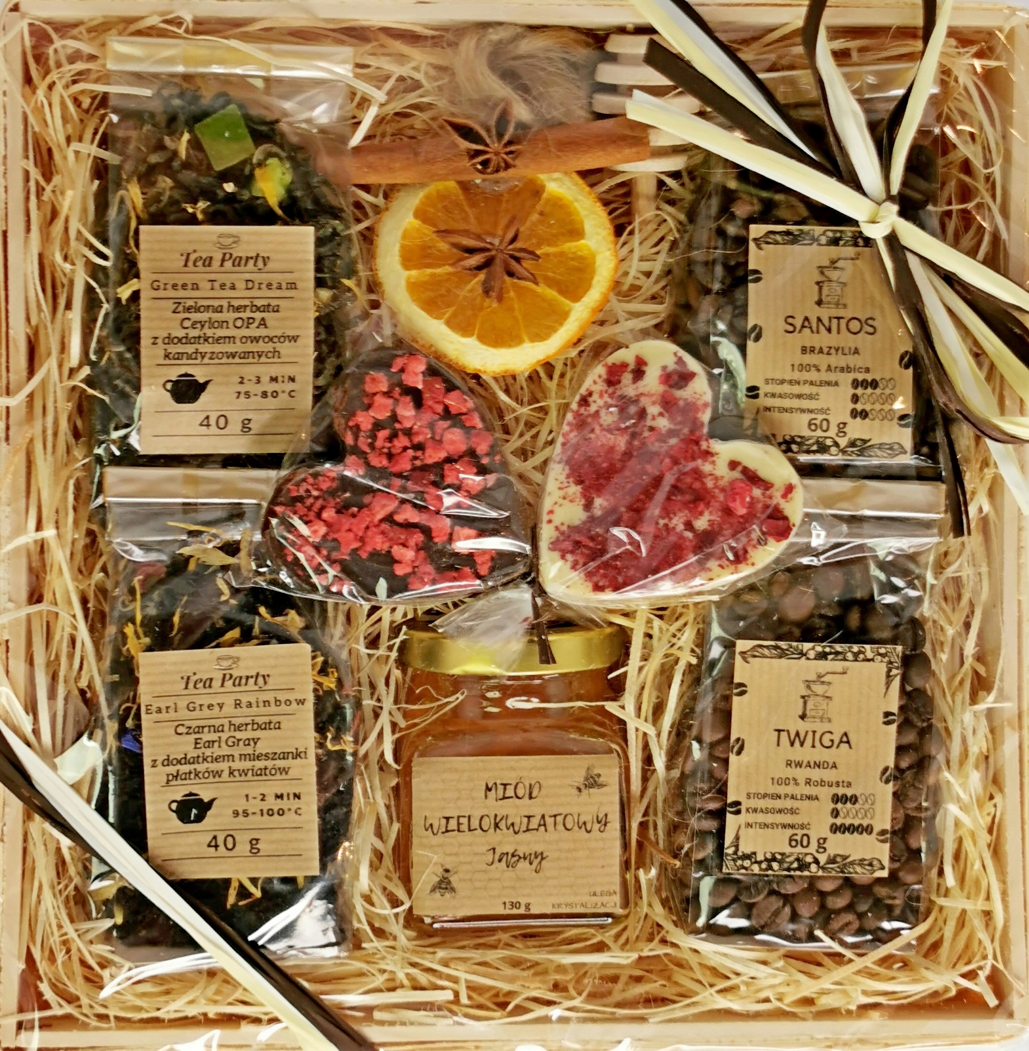 Dárková Krabička Med Káva Čaj Čokoládová sada Prémiový dárkový koš