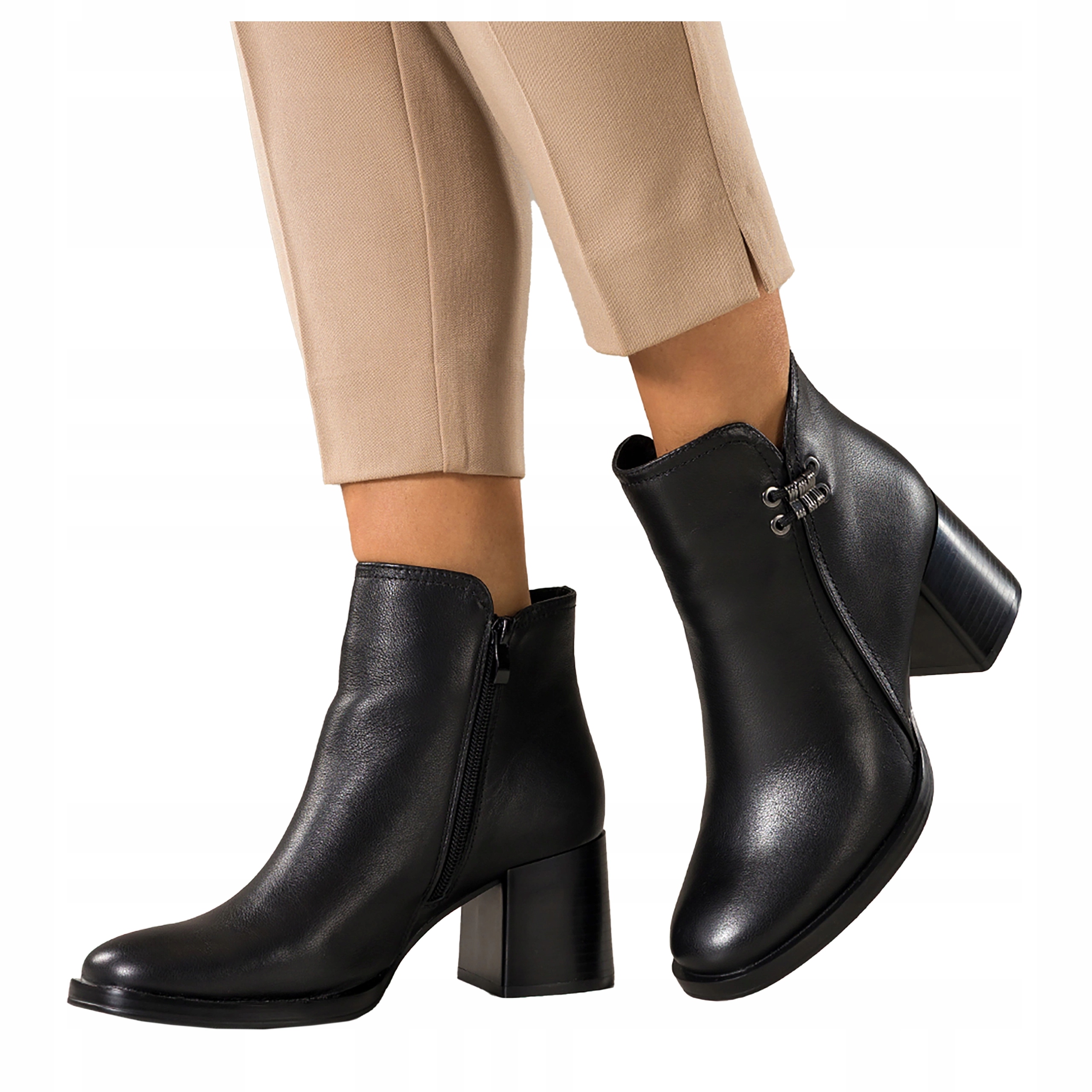 Dámské Kotníkové Boty Černé Kožené Na Kolečku Pohodlné S Ozdobou Elegantní vel. 39