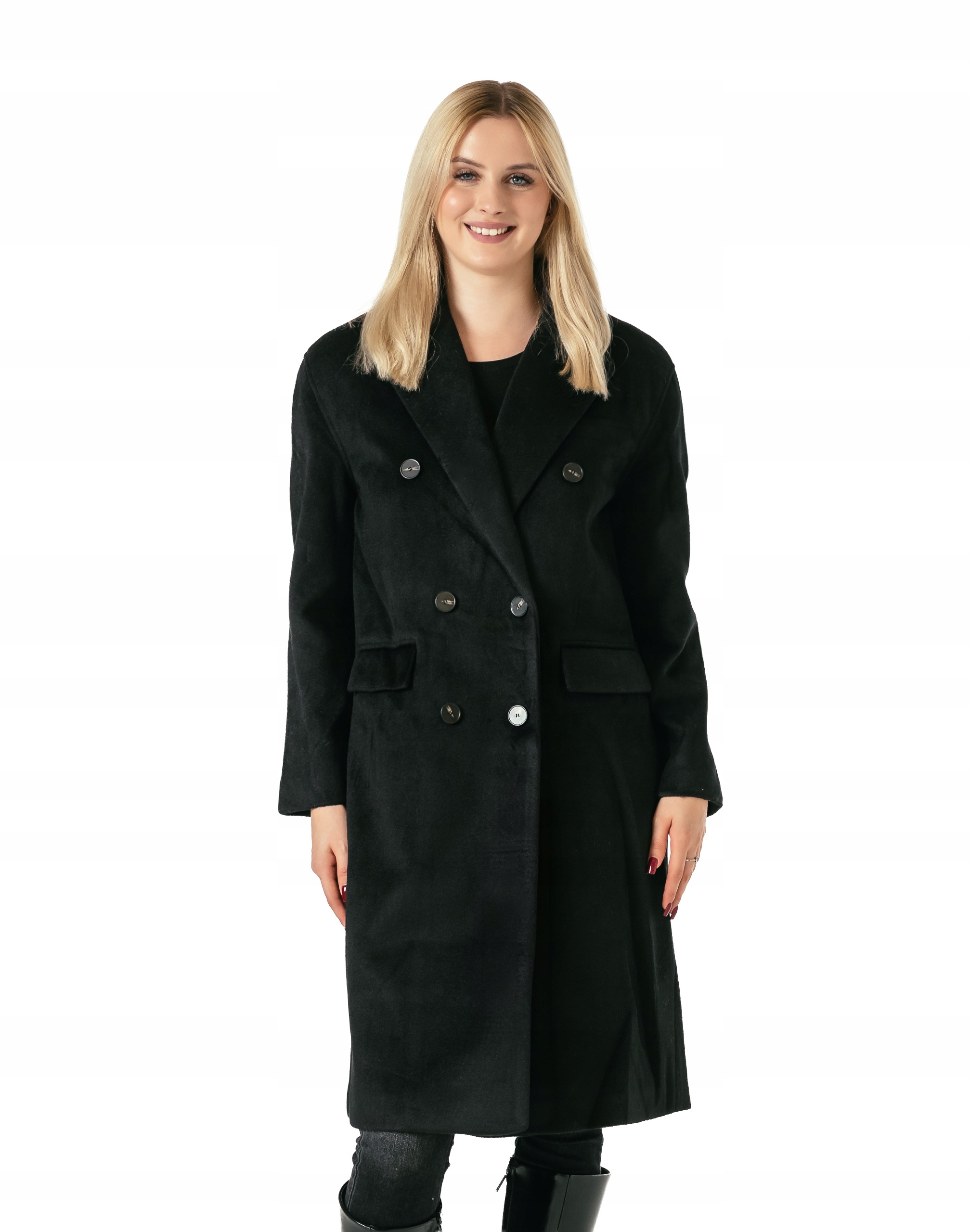 Elegantní teplý dlouhý dámský kabát diplomatka na podzim a zimu 8160-01 XL