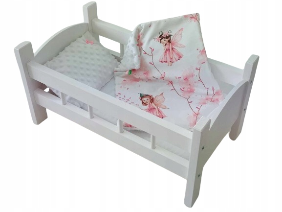 ŁÓŻECZKO BIAŁE DREWNIANE dla lalki + POŚCIEL