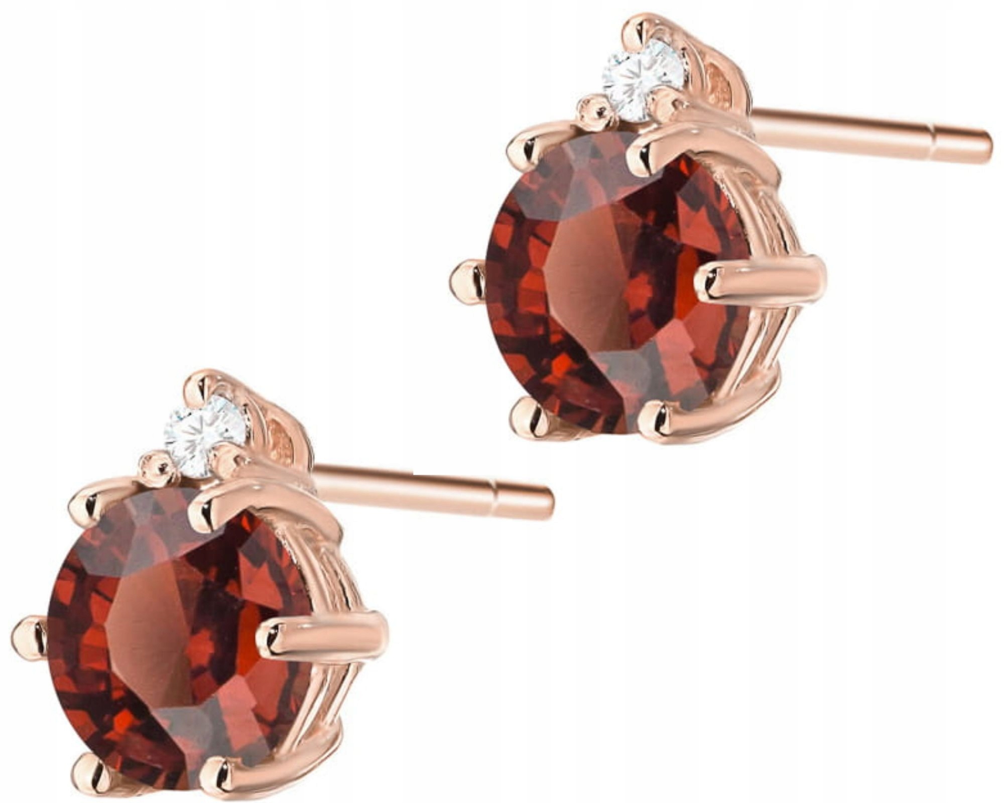 Růžové Zlato Náušnice Granát A Briliantová Tyčinka