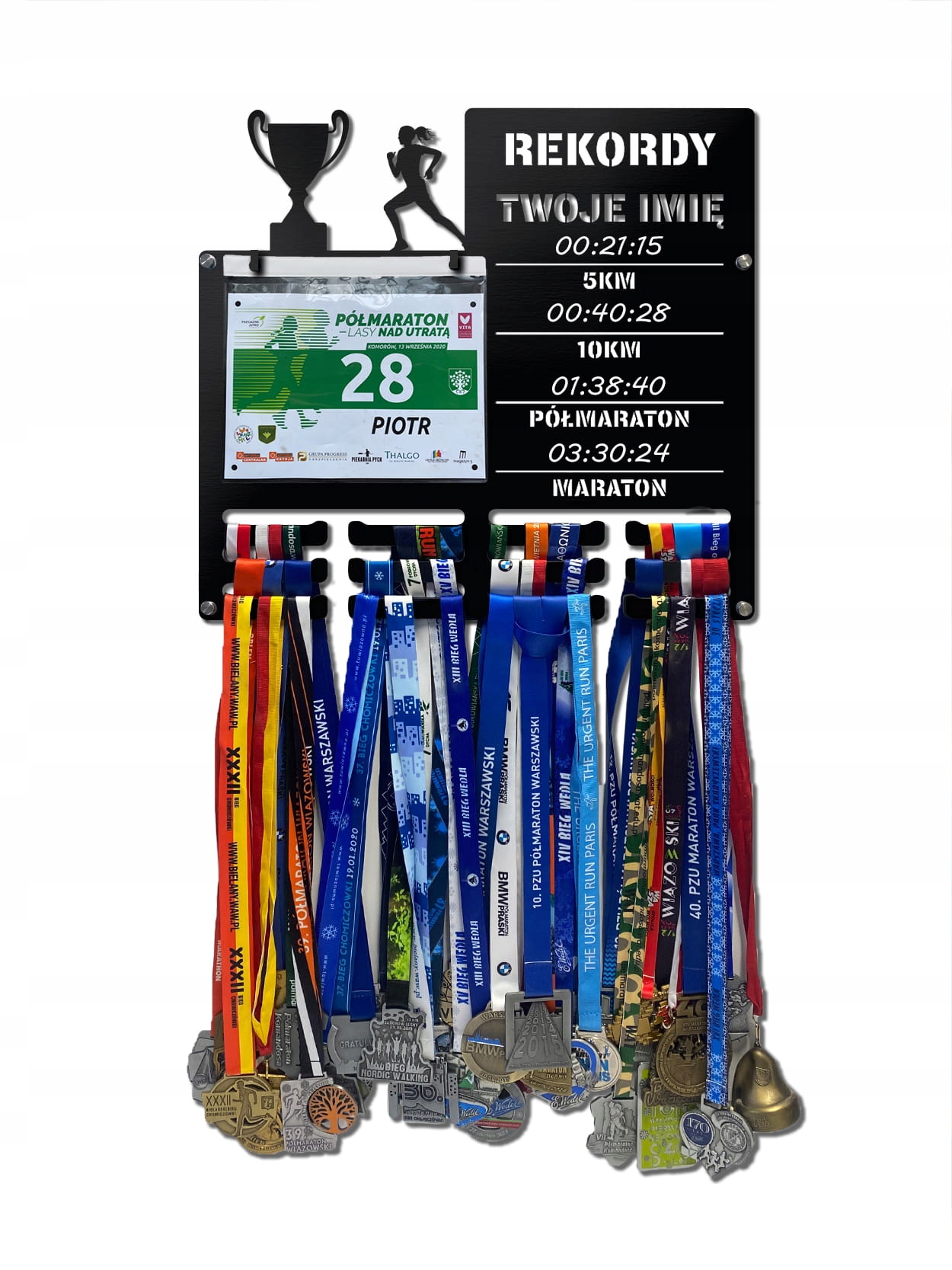 Wieszak na medale i numery startowe Rekordy Biegowe Run twoje imię 342.1