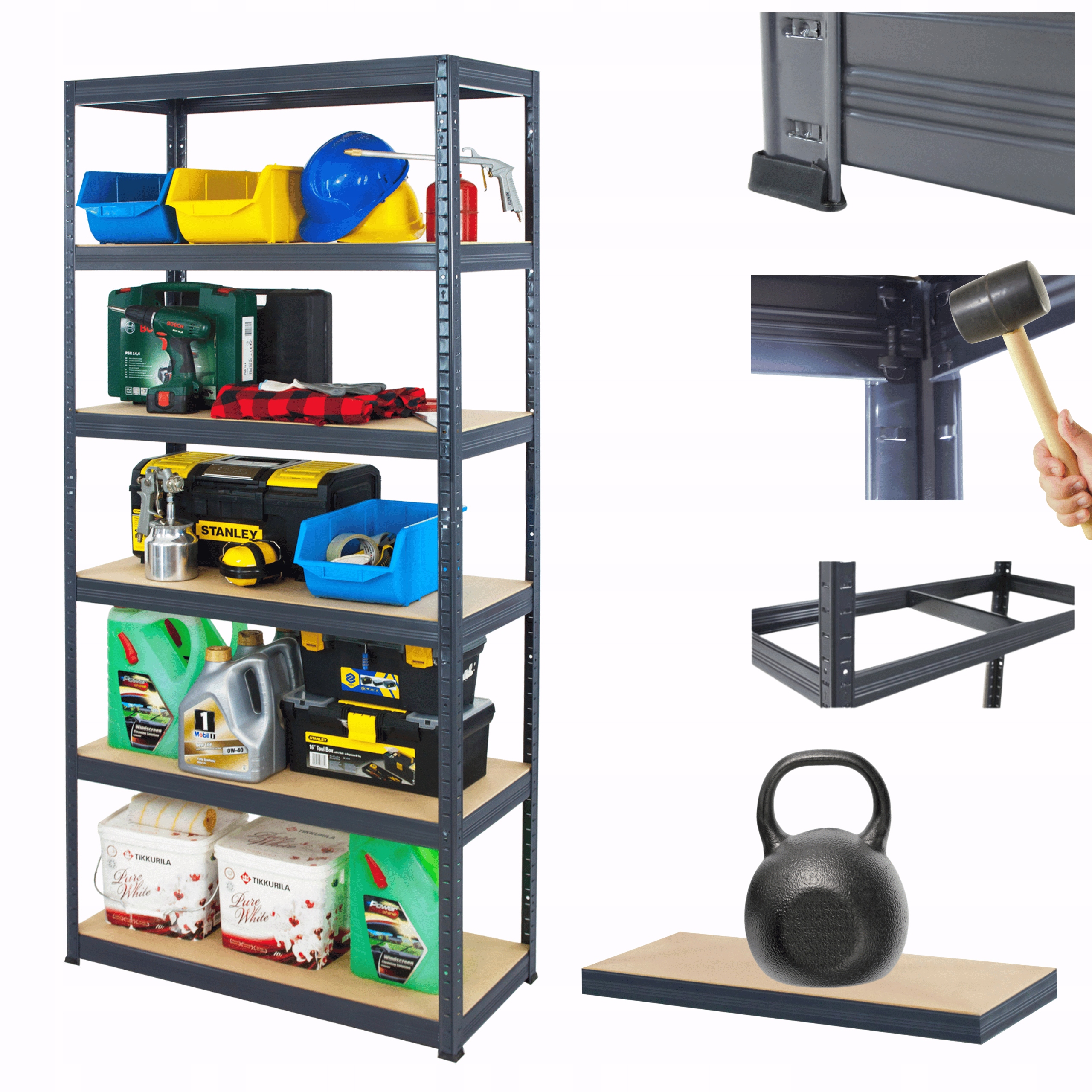 Kovový skladovací regál Premium Helios 213x75x60 cm 6Px175 kg Pevný