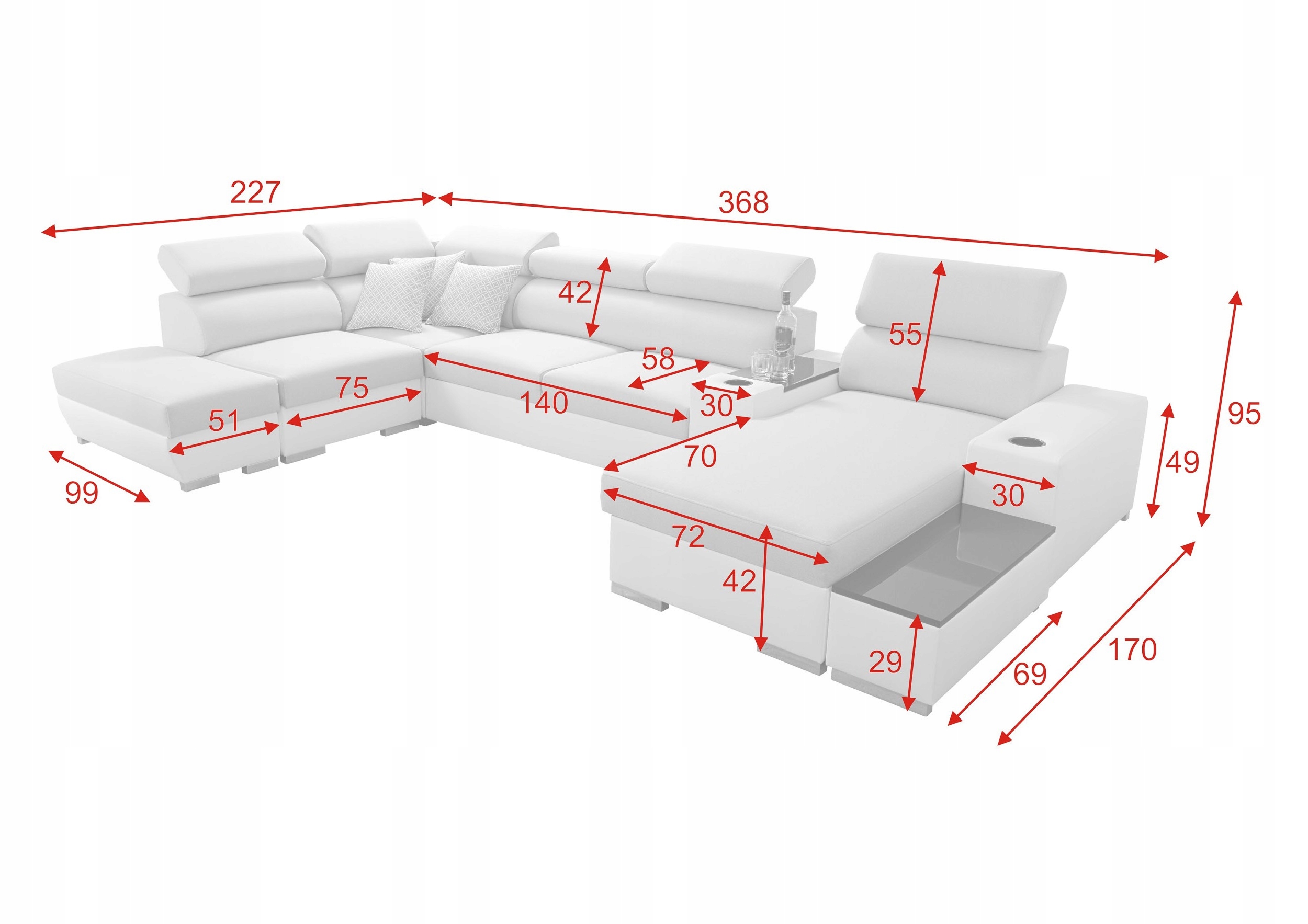 NAROŻNIK, KANAPA PERSEO V + BAREK- GRANDE DIVANO Szerokość mebla 368 cm