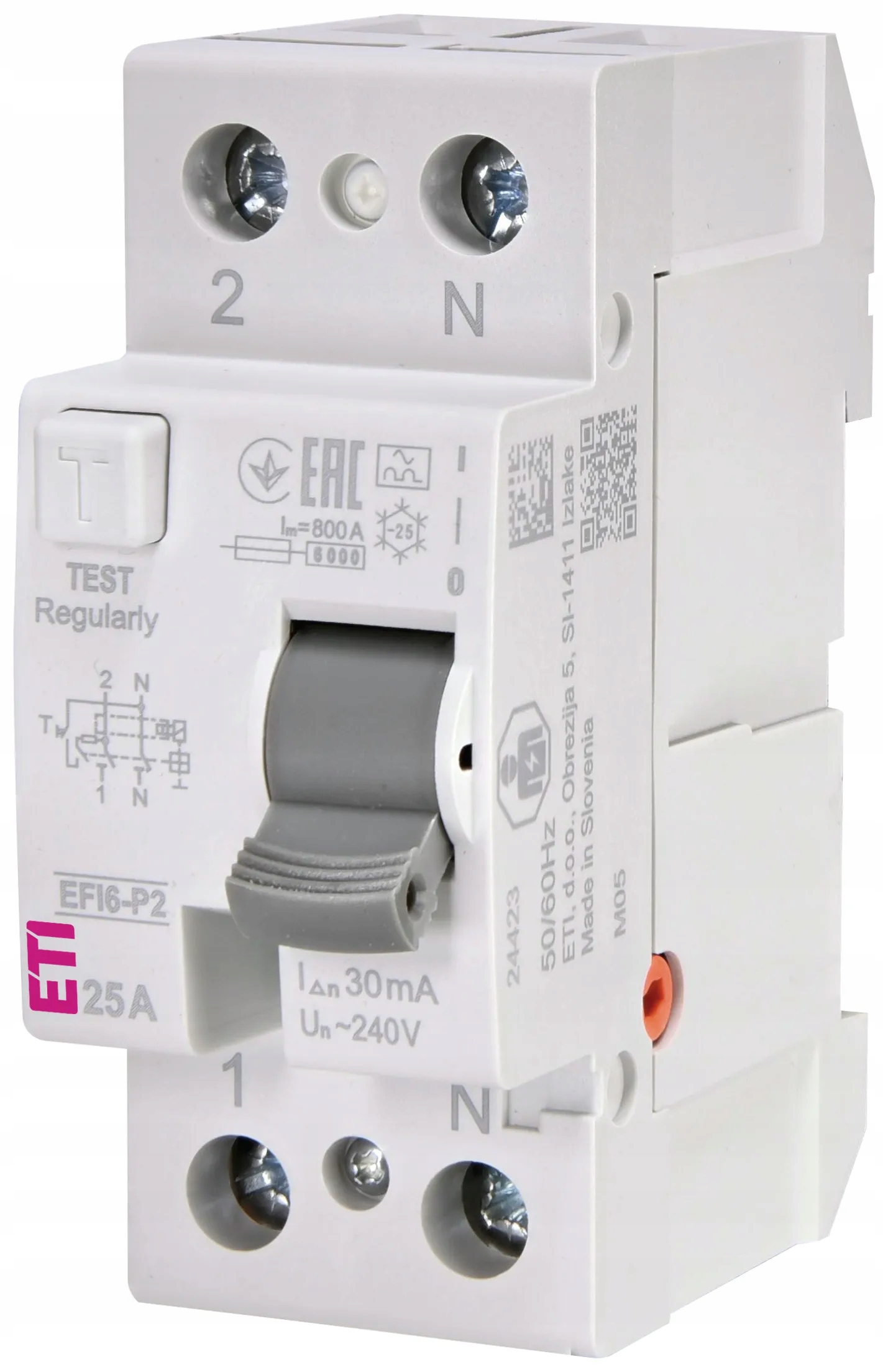Wyłącznik różnicowoprądowy 2P 25A 30mA typ A 6kA EFI6 002061261 Eti