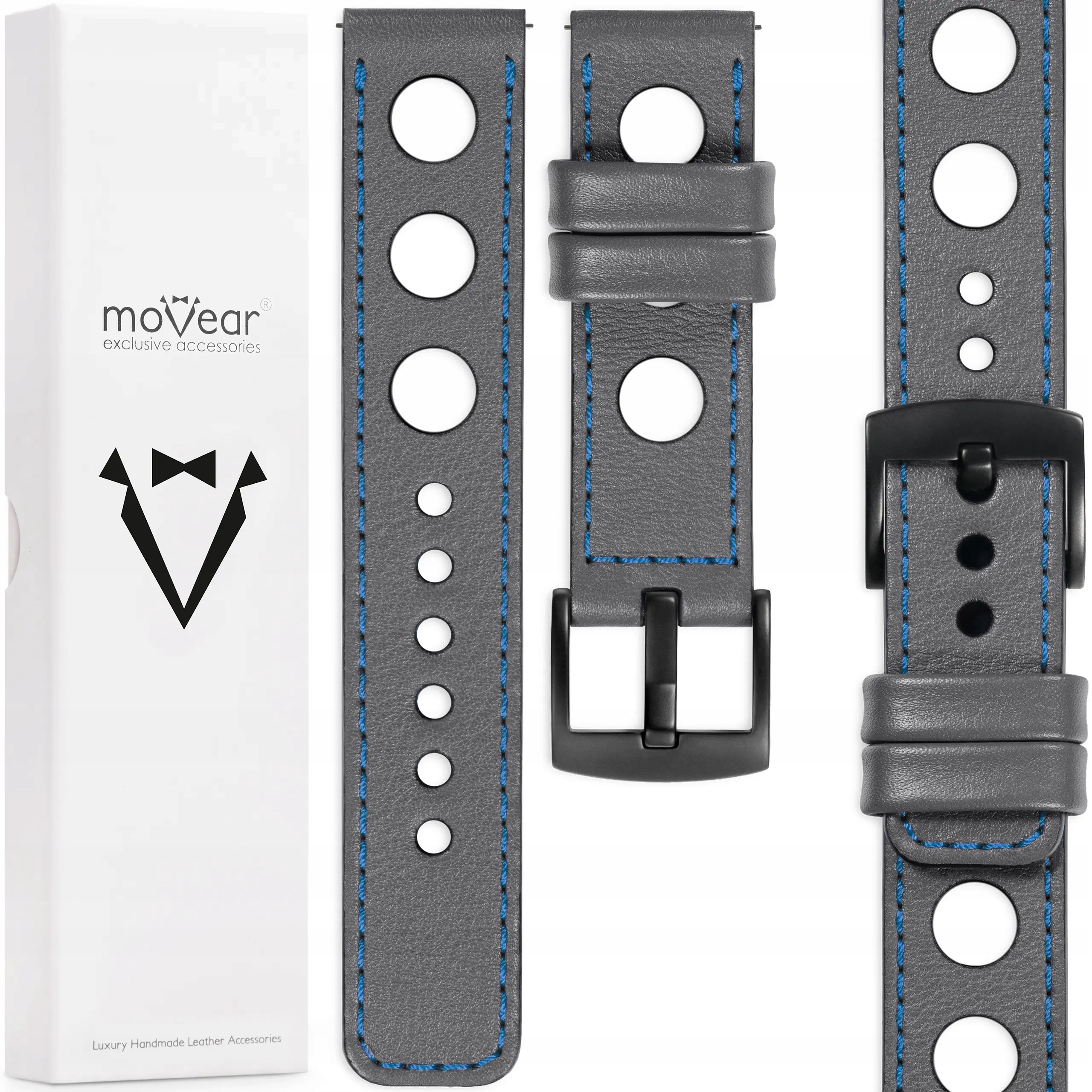 Pásek 26 mm pro prémiové hodinky, elegantní, ručně vyrobený Movear, šedý