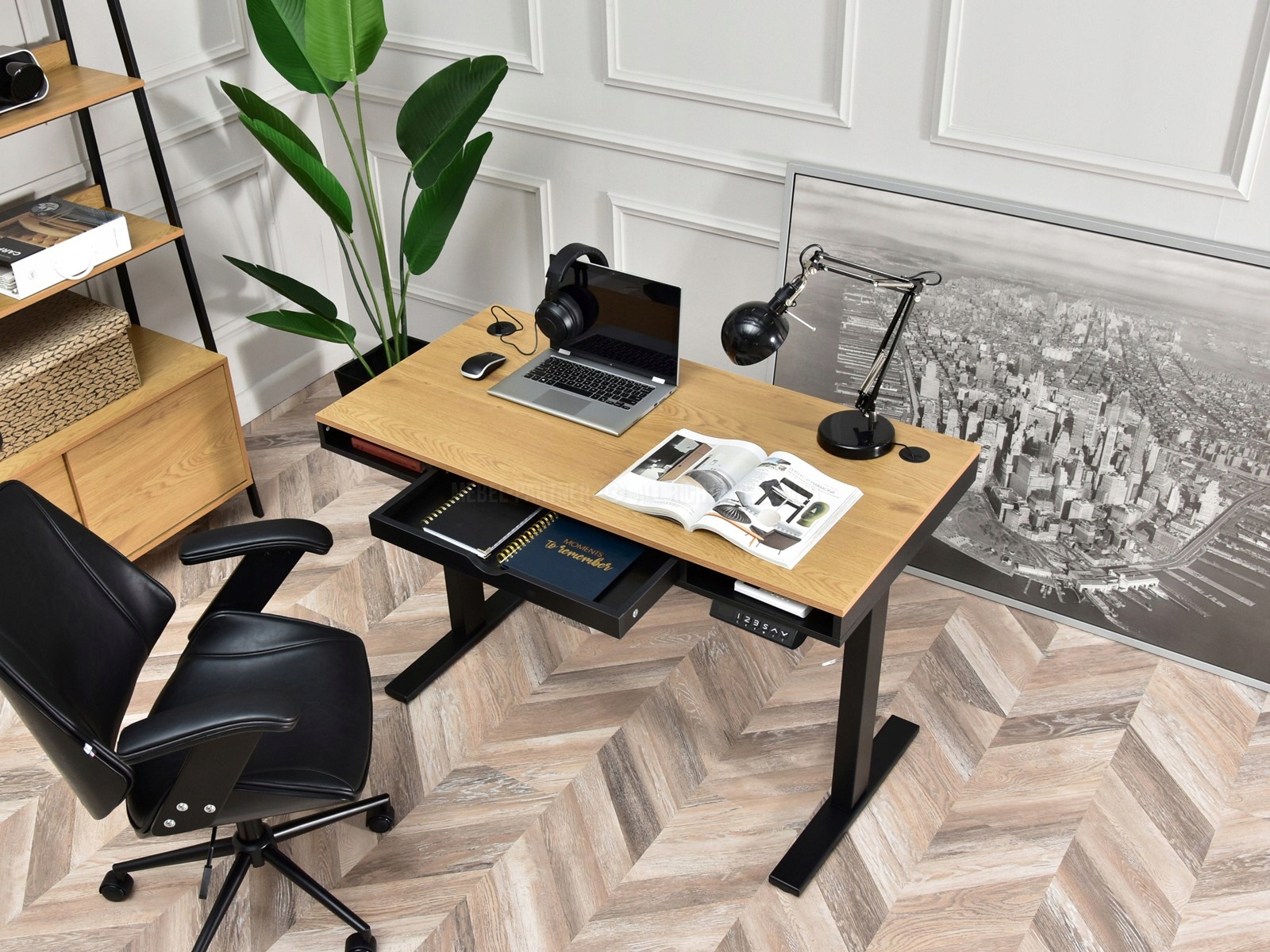 NOWOCZESNE BIURKO PODNOSZONE OTSO 120 CZARNY DĄB Kolekcja OTSO