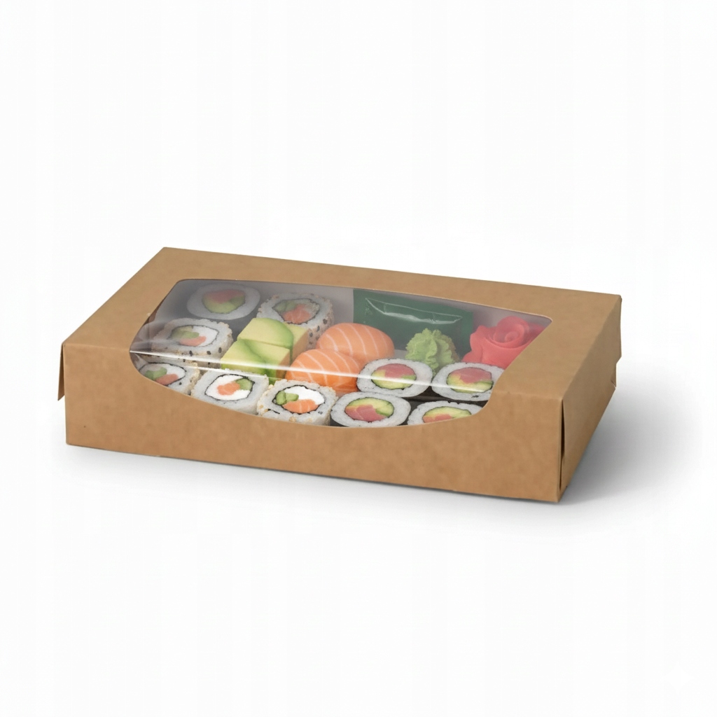 Krabice s okénkem na sushi makronky papírové obaly 20x12x4 50 Ks