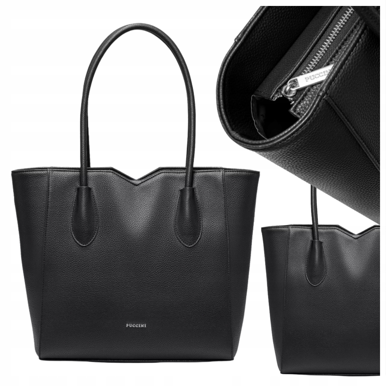 Duża shopperka damska Puccini BML053D-1 z wycięciami A4 ekoskóra czarna