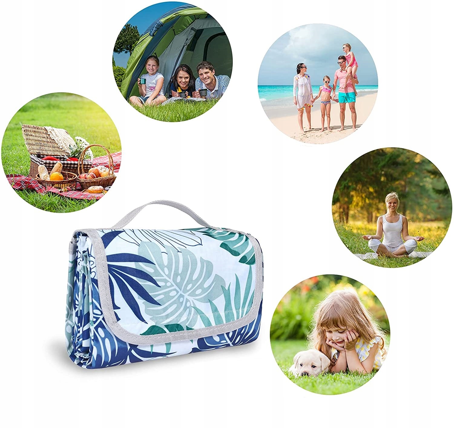 Mata Plażowa Koc Piknikowy Wodoodporna Poręczna Kształt prostokątny