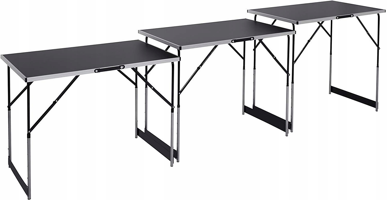 Turistický skládací zahradní stůl nastavitelný 100 x 60 cm černý 3ks stolků