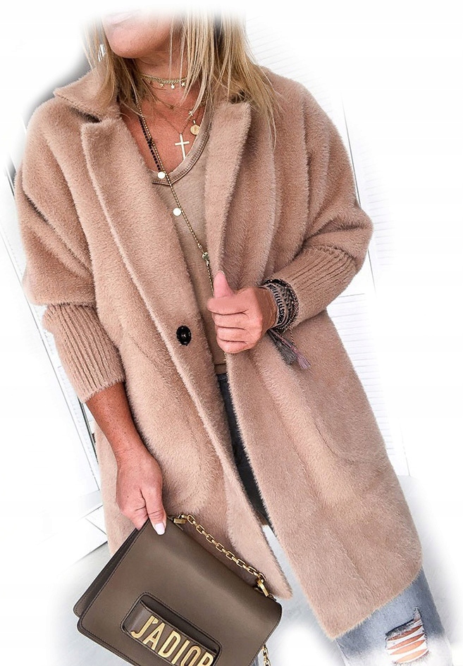 

Płaszcz Alpaka Długi Płaszczyk Wełna Kurtka L