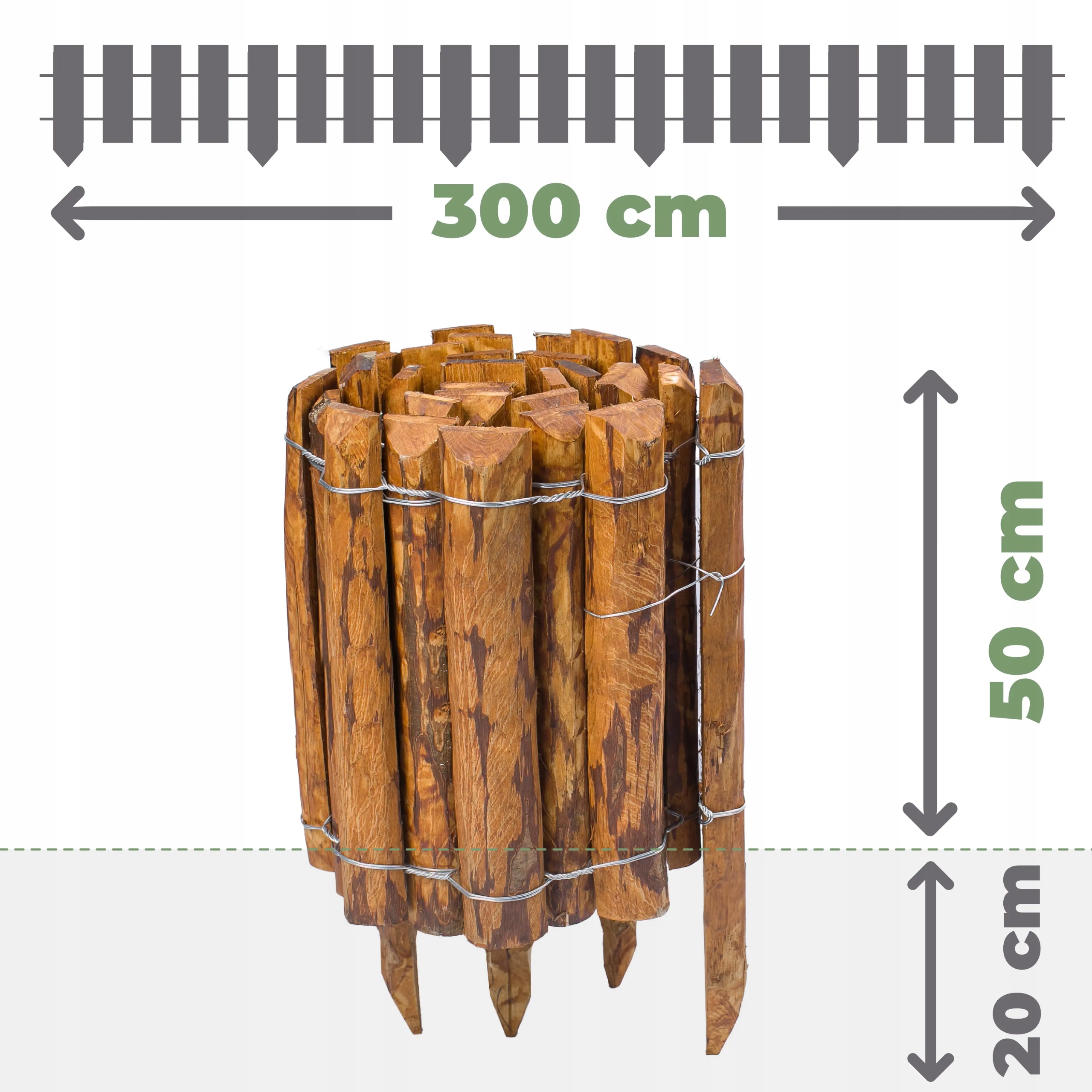 Palisáda Zapichovací Plot Zahradní Lem Lesní 50x300 cm Hnědá