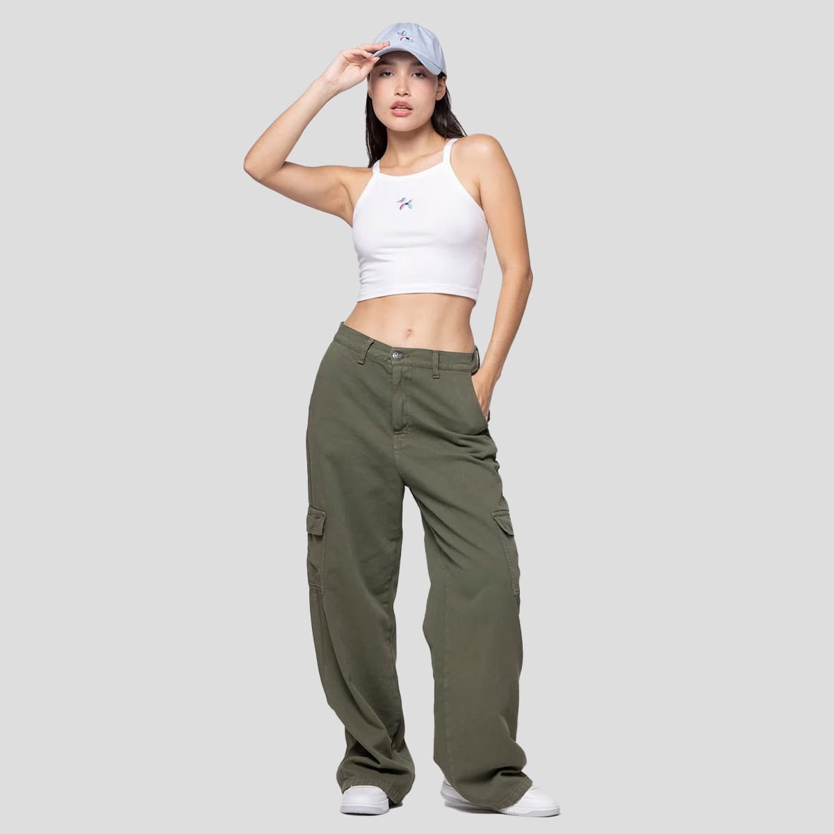 Dámské kalhoty Kaotiko Cargo Wide Leg 34, Khaki, Městské