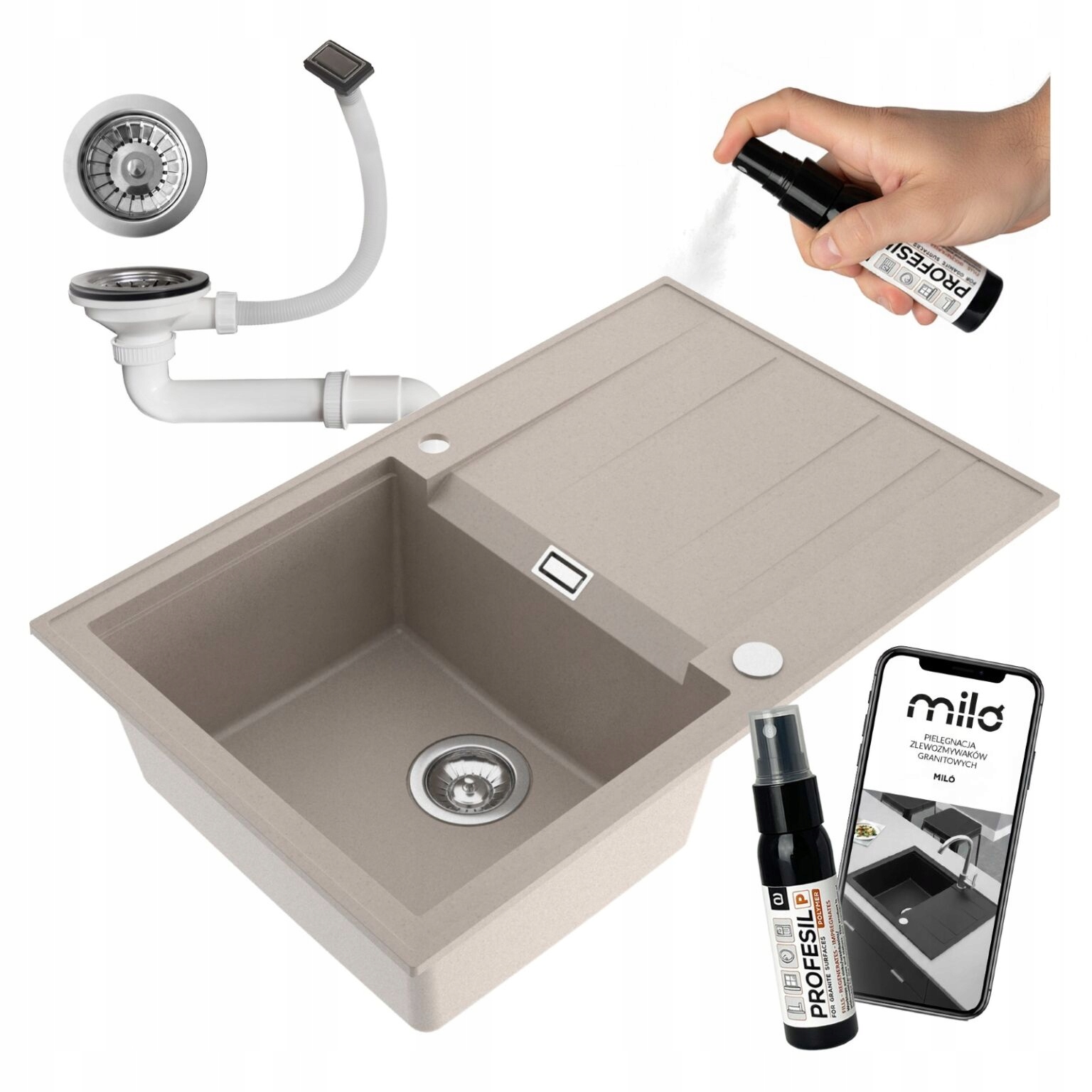 Granitový Jednokomorový Kuchynský Drez Miló Avangard Sifón