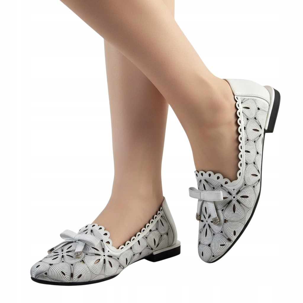 Tazzani MP1444 Bílé Dámské Boty Přírodní kůže Ažurové baleríny 40