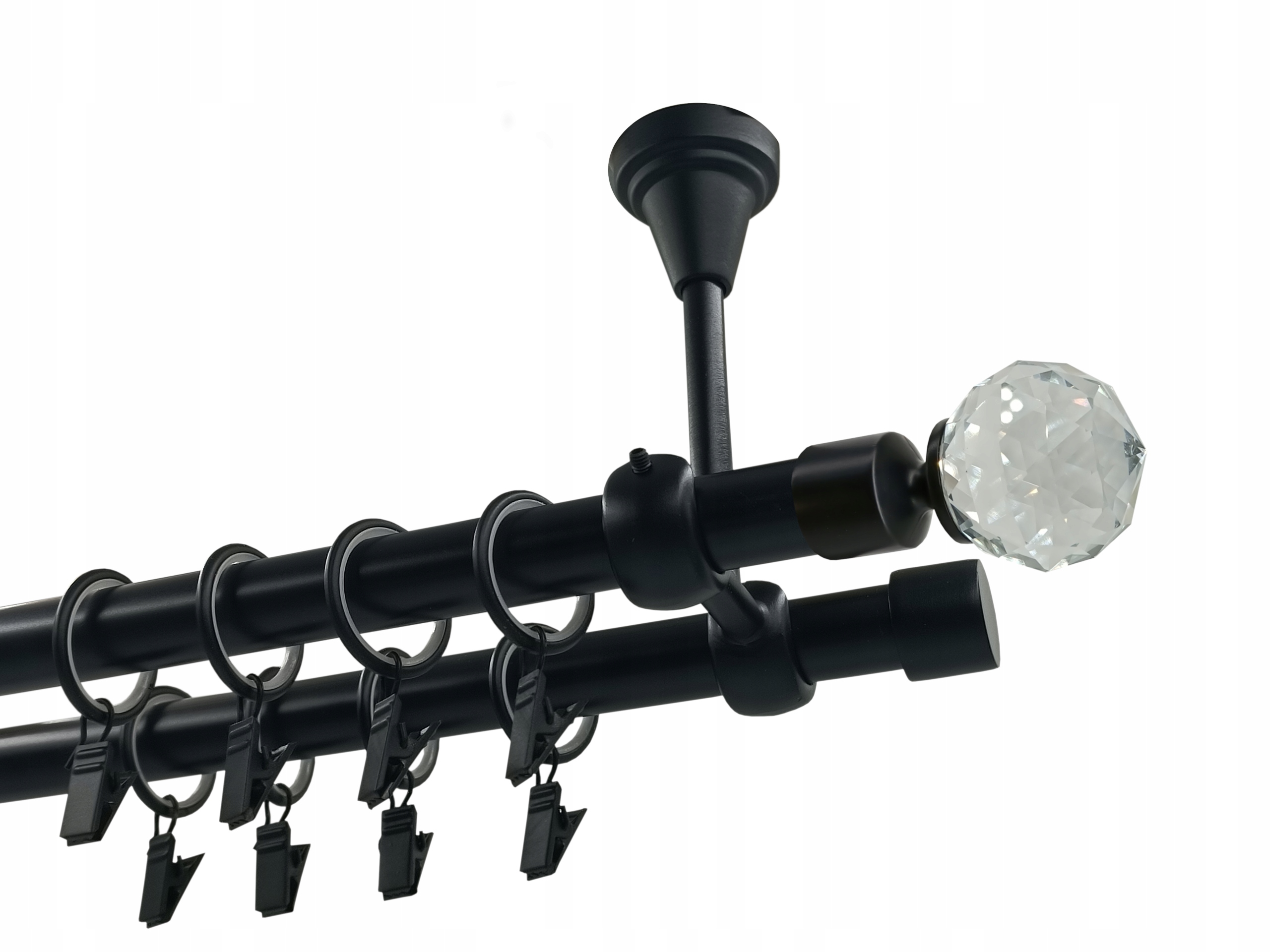 Garnýž dvojitá kovový stropní černý matný mix koncovek 19+19 mm 180 cm