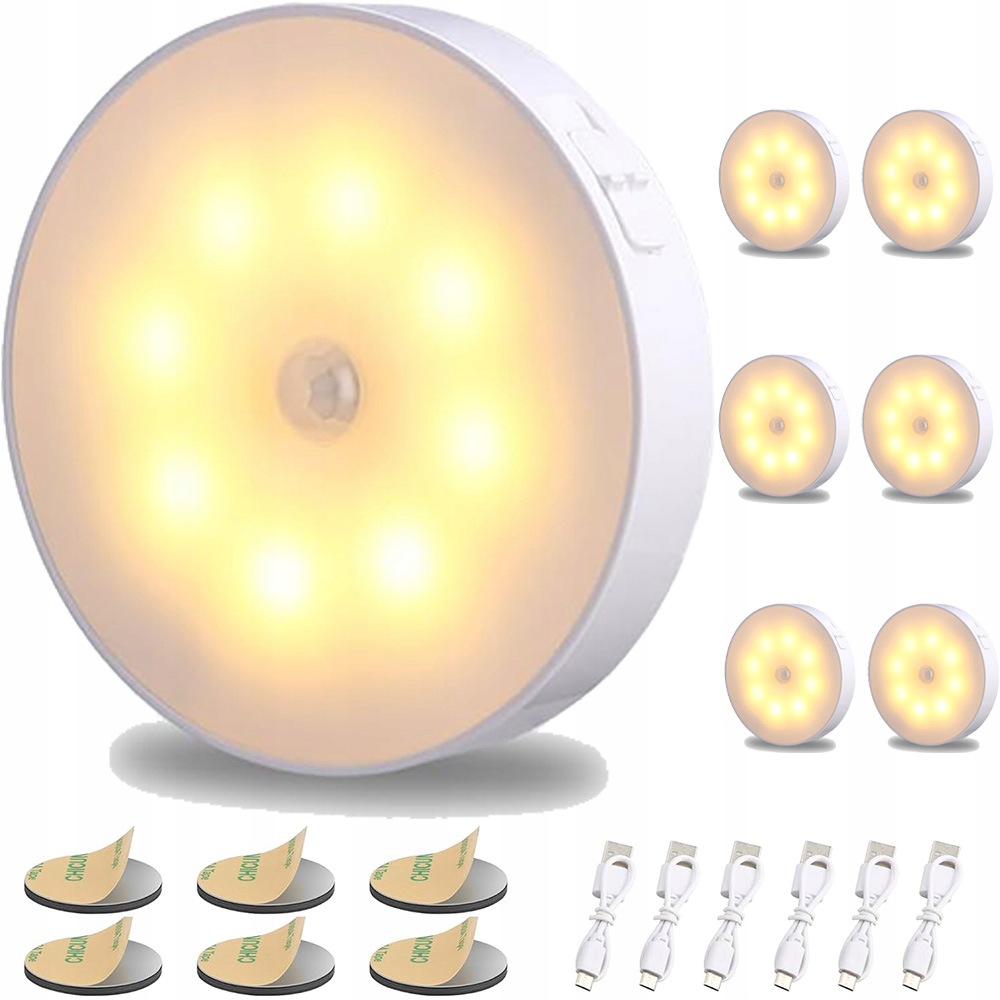 6 Ks Noční Lampa Led Senzorem Pohybu Zásuvka 3 Režimy Do Kuchyňské Ložnice