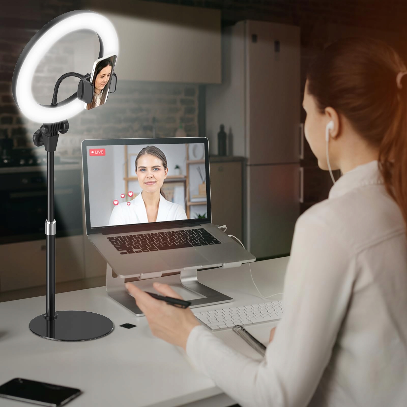 EVERSHOP Lampa Pierścieniowa LED 10.5" Stojak Laptop Telefon Streaming — miniatura 7
