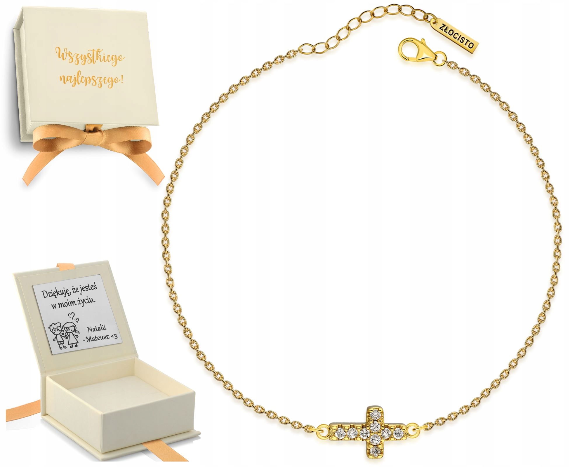 Dámský pozlacený náramek s křížkem a zirkony stříbro 925