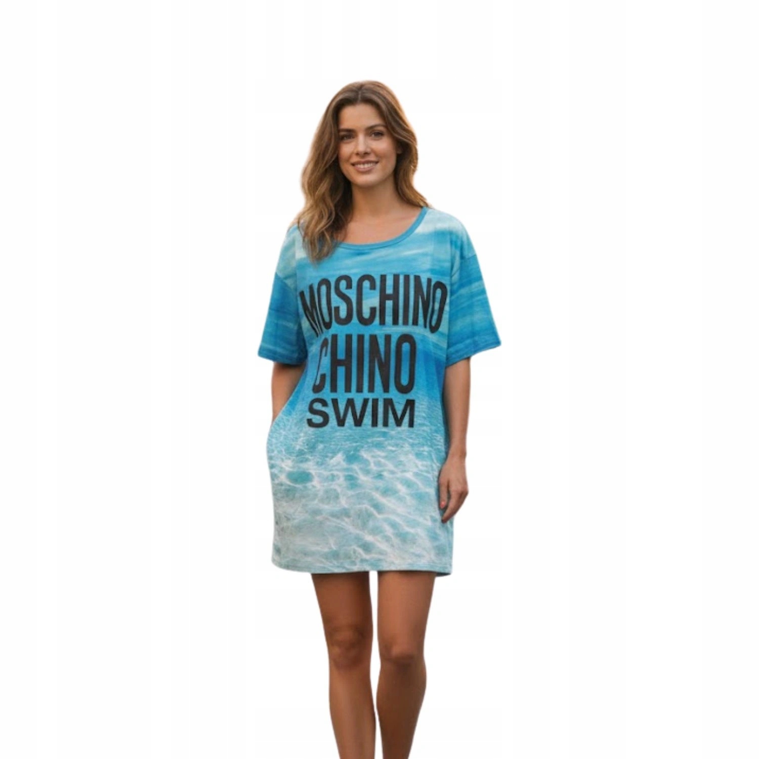 Tričko Moschino klasické dlouhé oversize tričko s potiskem vel. S