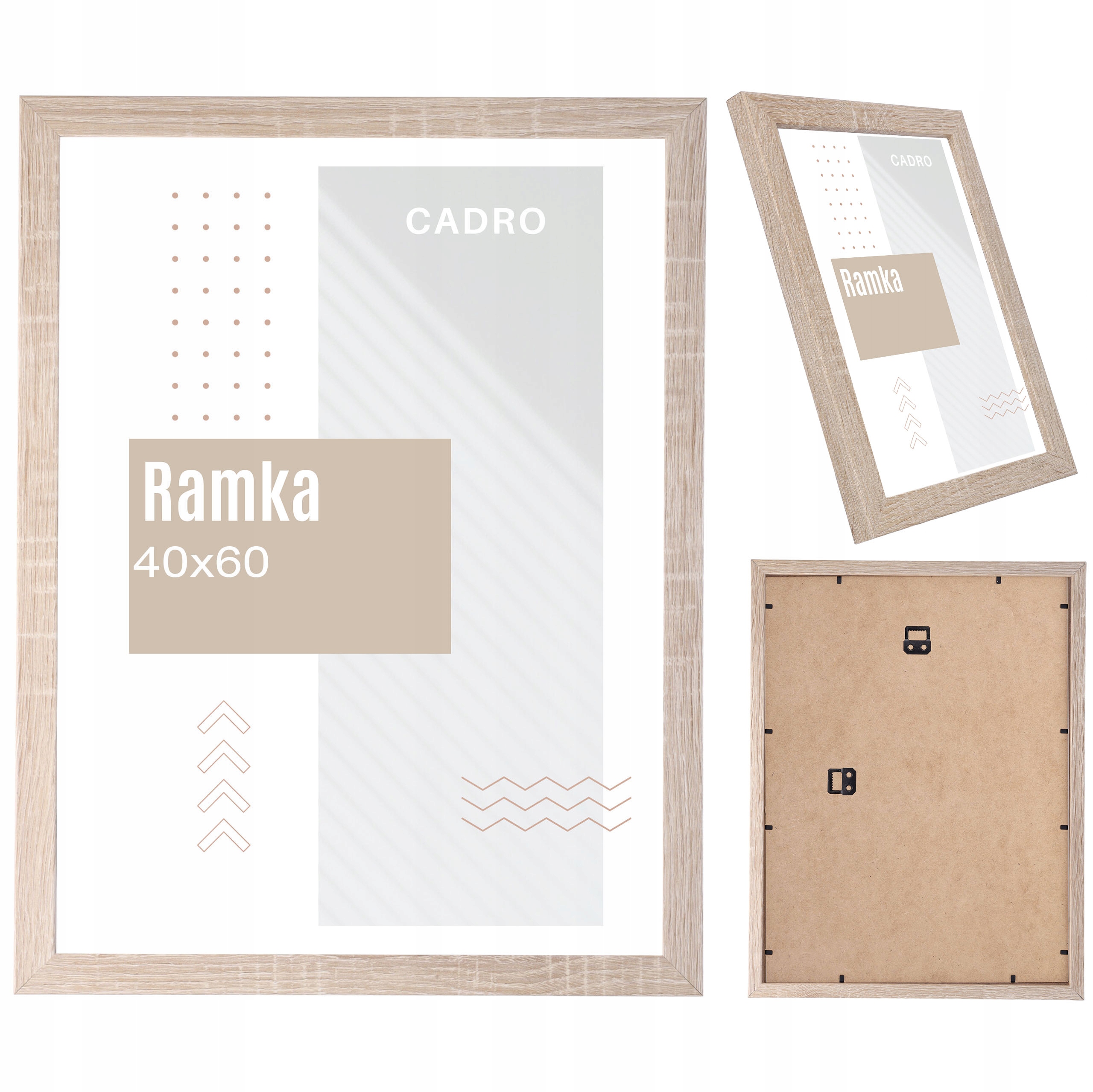 RAMKA 40x60 RAMKI NA ZDJĘCIA DO ZDJĘĆ SONOMA JASNA RAMA MDF 60x40 CM CADRO