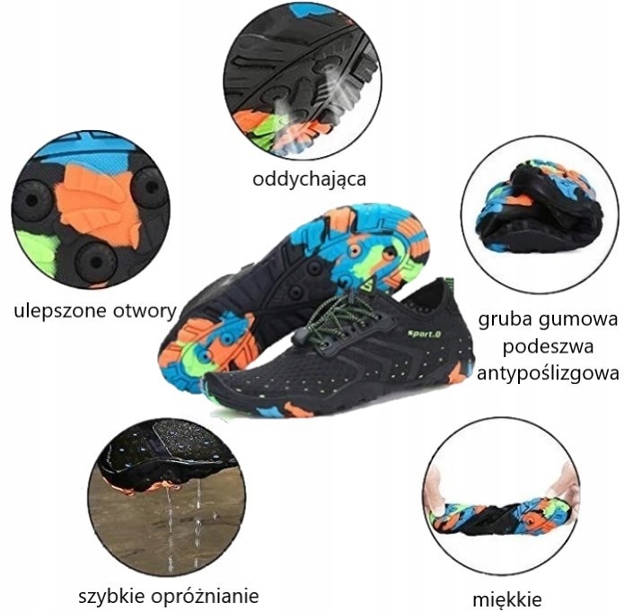 BUTY DO WODY PLAŻOWE PŁYWANIE JEŻOWCE RZEKI CZARNY Rozmiar 37