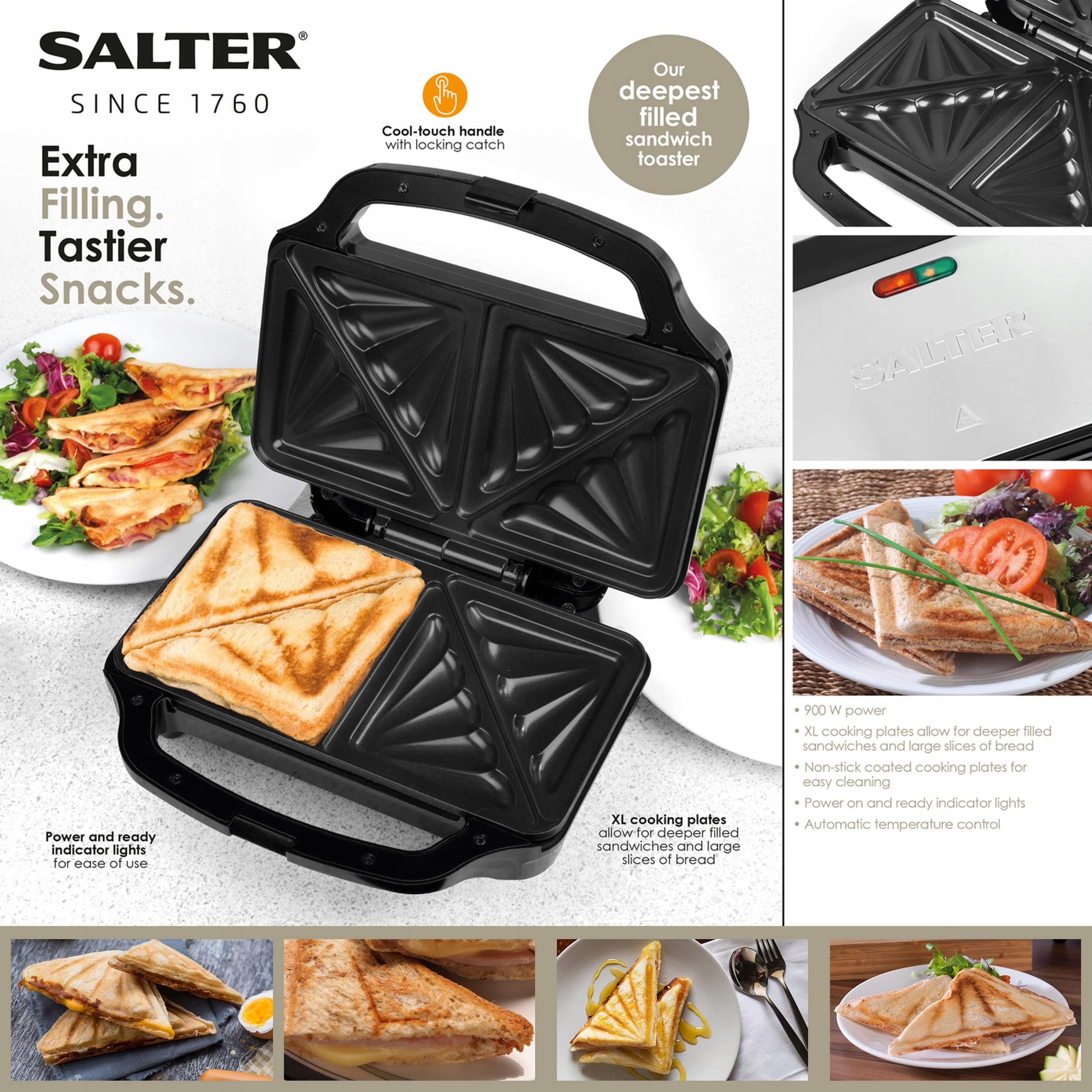 SALTER Opiekacz 900W z Nieprzywierającą Powłoką i Automatyczną Kontrolą — miniatura 4