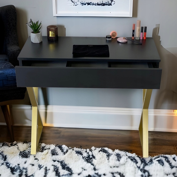 TOALETKA CZARNA MATOWA SZUFLADĄ ZŁOTE X 90CM Wysokość mebla 80.5 cm