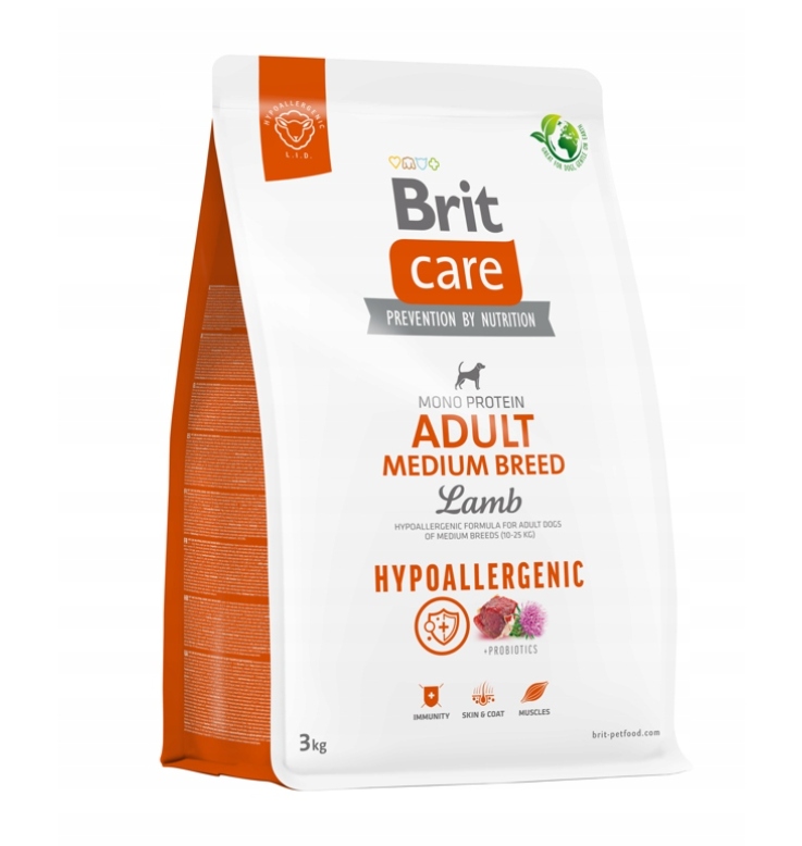 Levně Krmivo pro psy Brit s jehněčím masem Dog Hypoallergenic Adult Medium Lamb 3KG