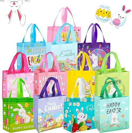 Velikonoční dárkové tašky s úchytem pro zajíček 20x21 cm, sada 12 Ks