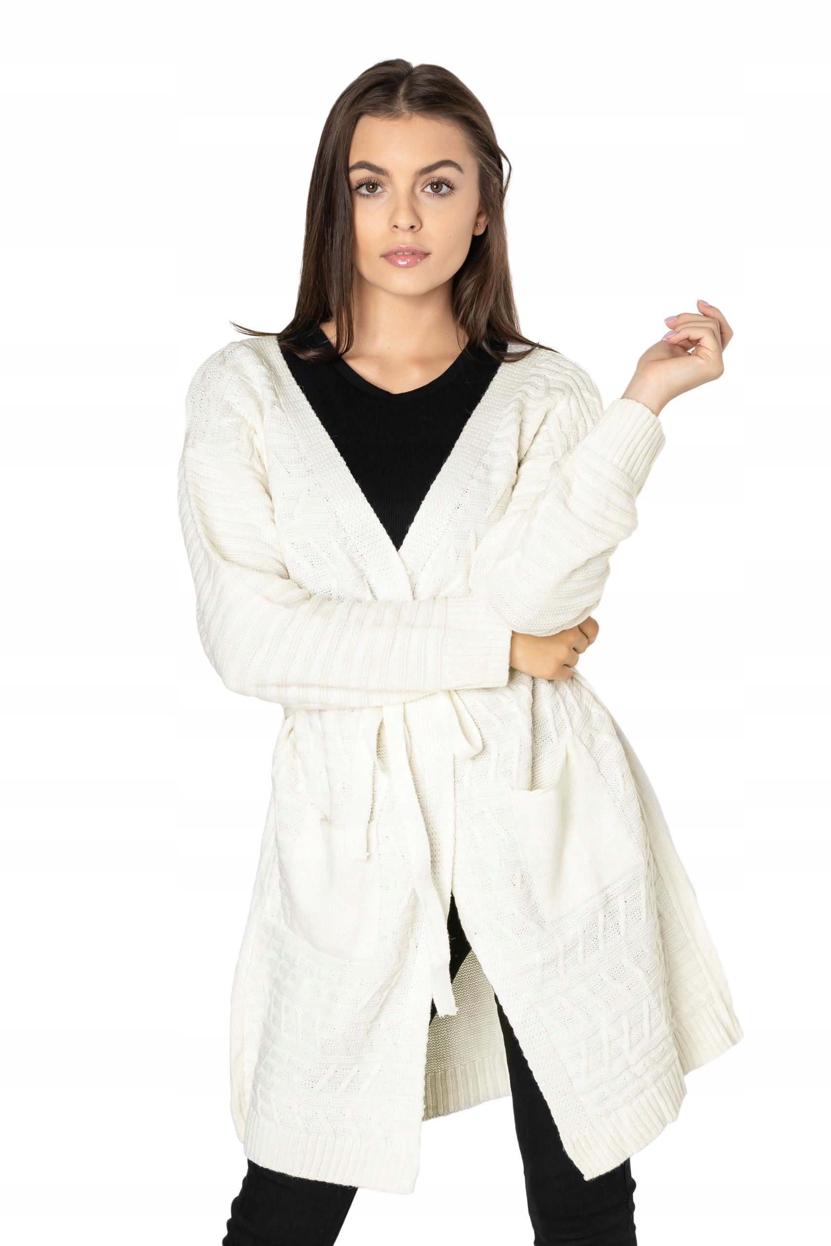 

Długi Sweter Damski Kardigan Narzutka Pasek SD04-4