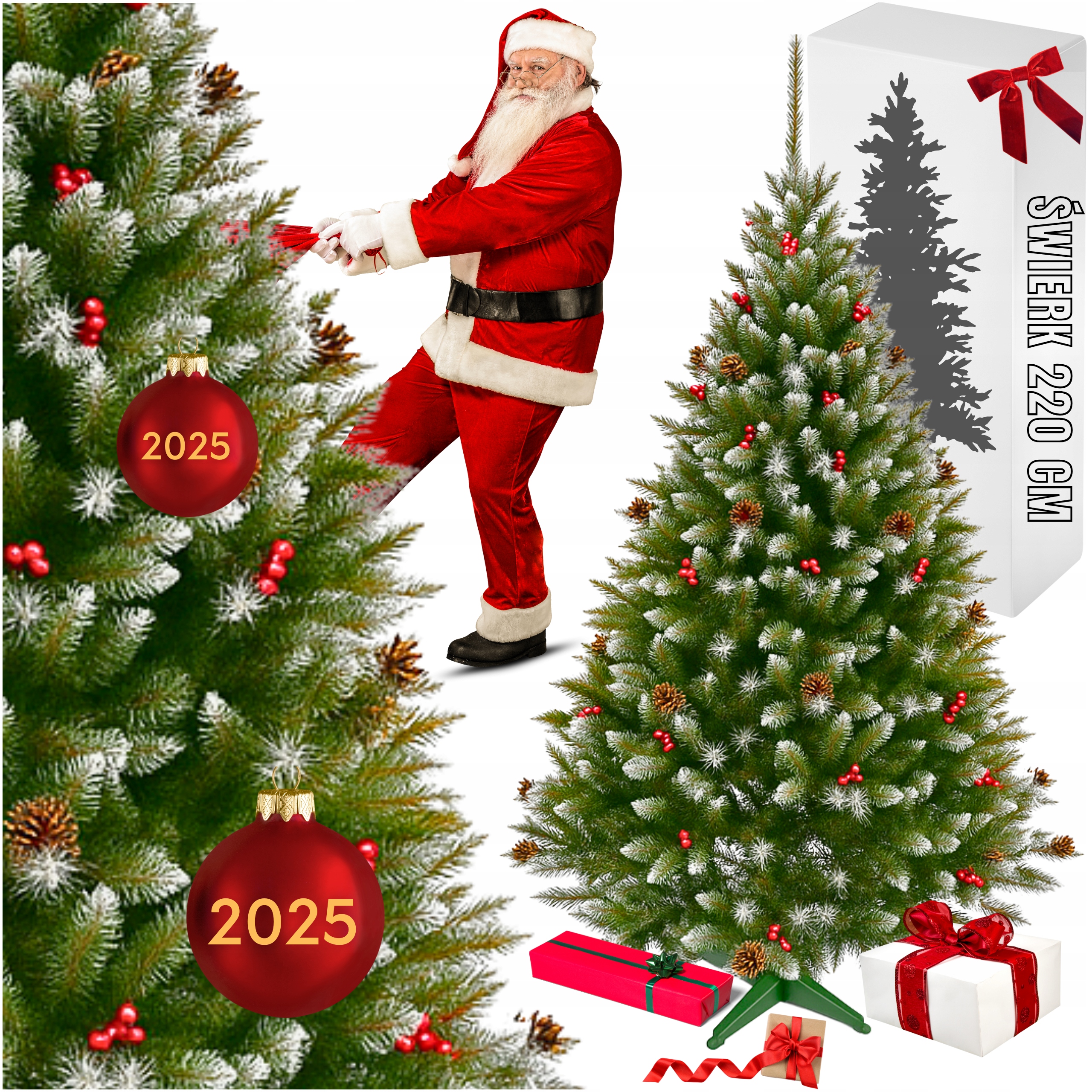 Umělý Vánoční Stromeček Smrk Jako Živý Zelený Hustý 220CM Stojan Pod Stromek XXL