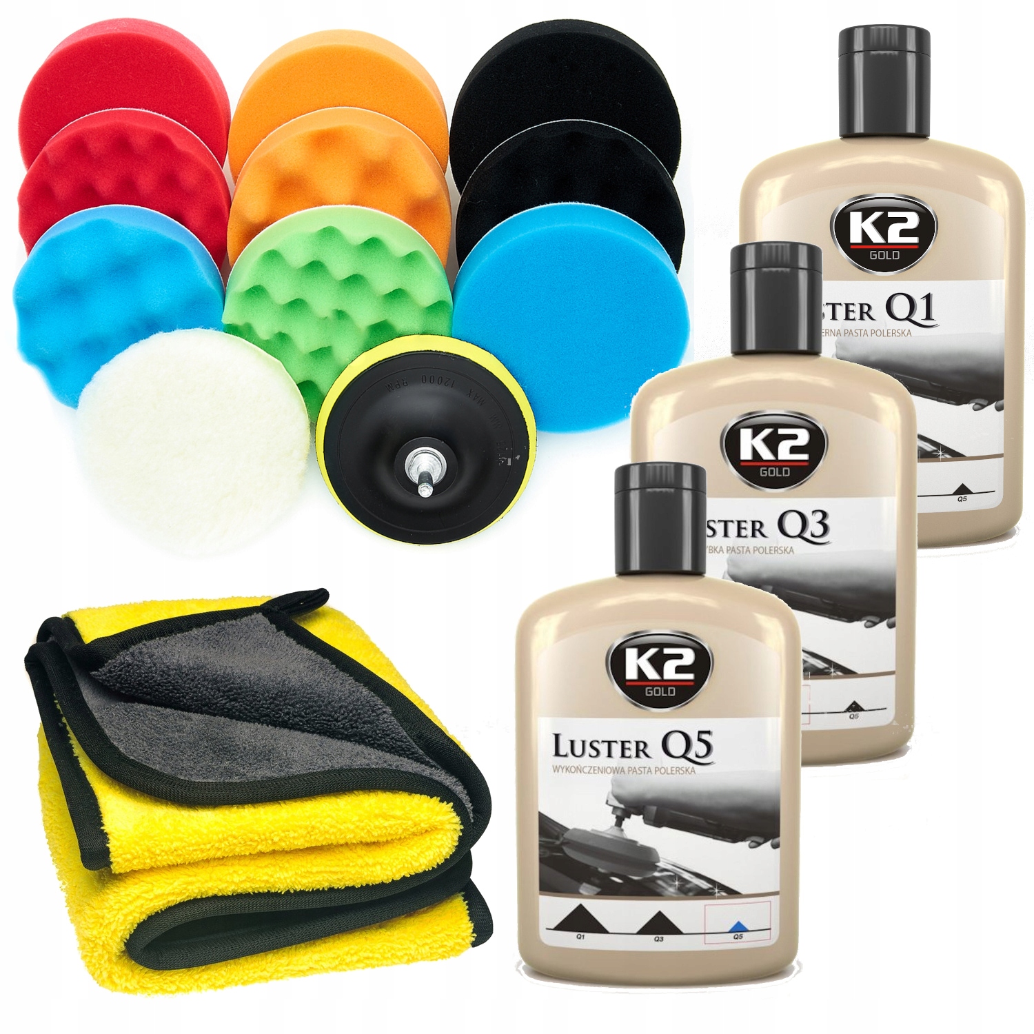 KOMPLETNY ZESTAW DO POLEROWANIA 125MM PASTY K2