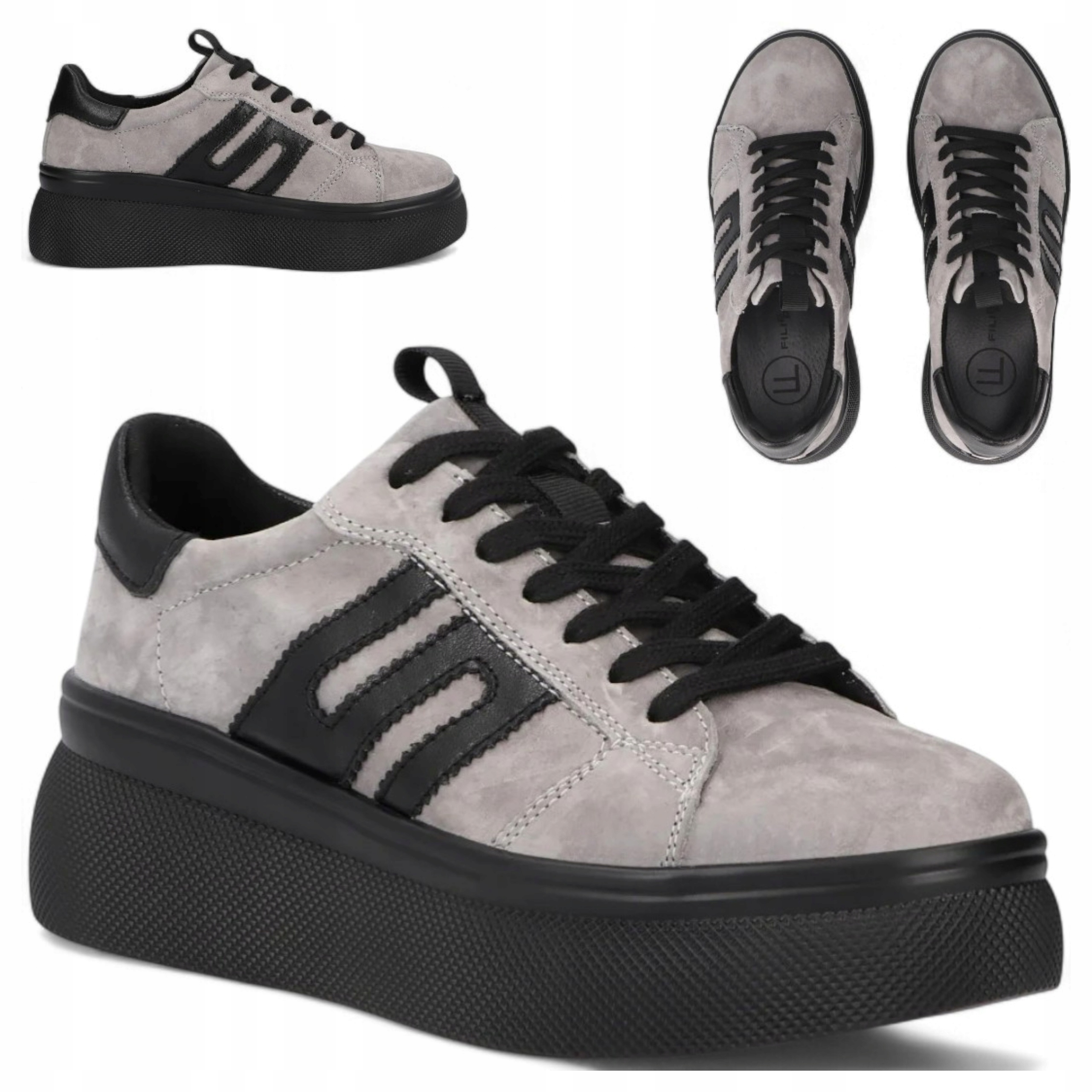 Sneakersy Damskie Skórzane 37 Filippo Półbuty Szare na Platformie