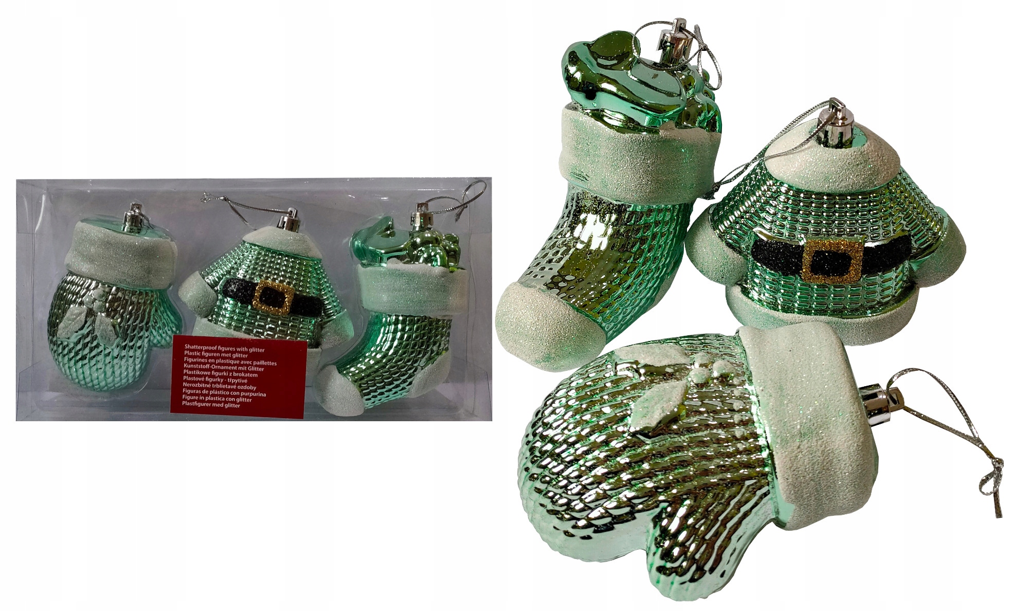 

Bombki plastikowe 3 szt. zielone mix
