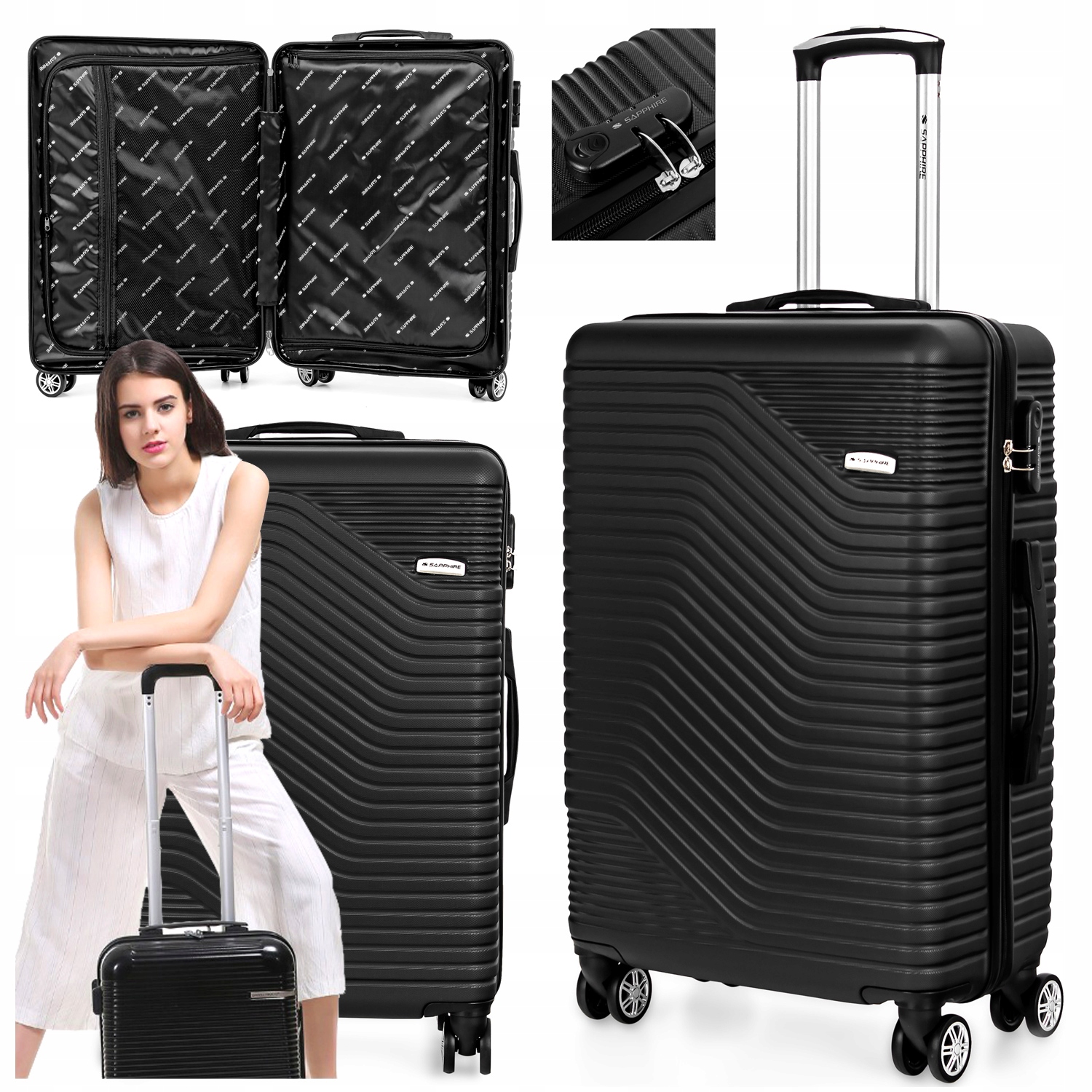 Walizka Średnia Podróżna na kółkach Bagaż z Abs mocna Szyfr XL Sapphire Duo