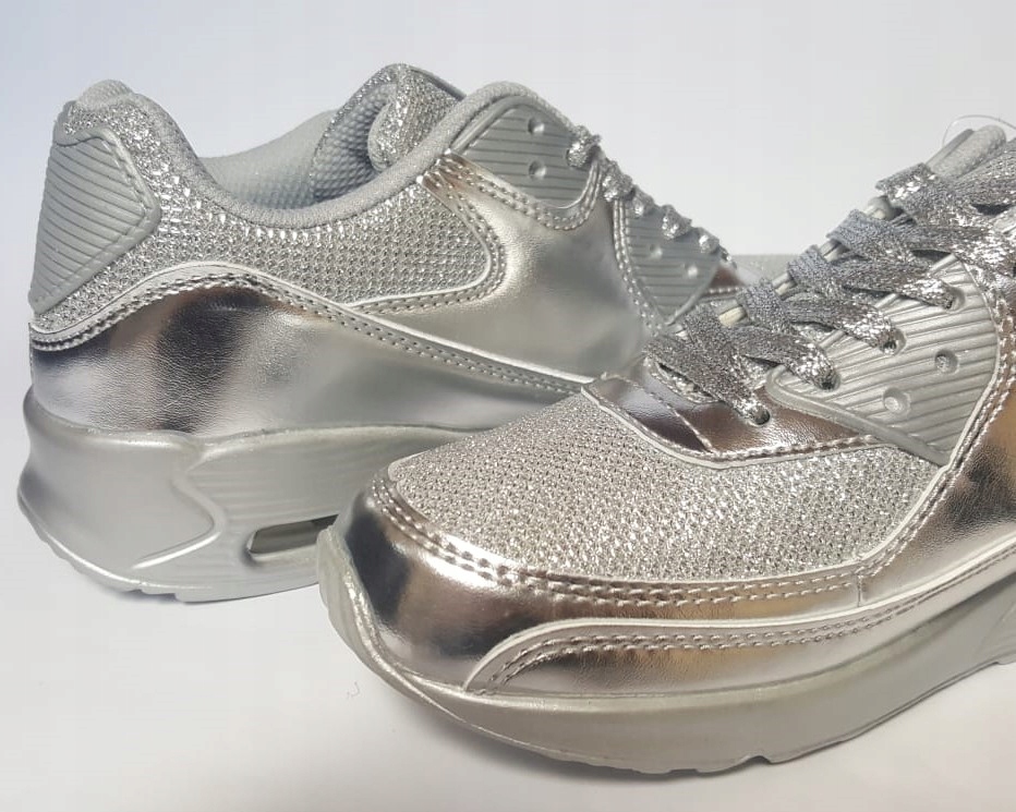 TENISÓWKI /TRAMPKI SPORTOWE DAMSKIE SREBRNE r. 40 Rozmiar 40