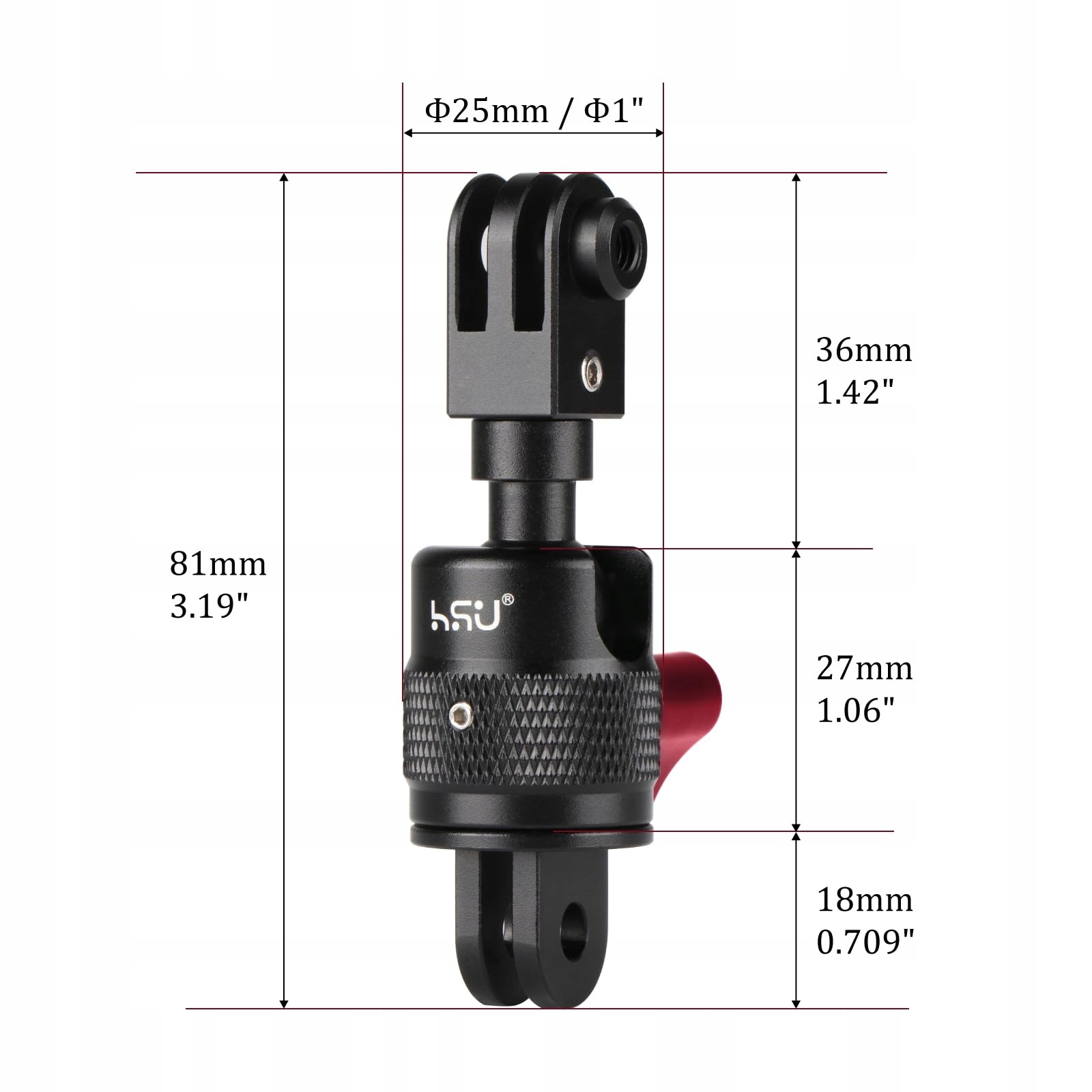 Adapter 360 Stopni Do Kamer Sportowych GoPro Ramię Aluminium Czerwone HSU — miniatura 7