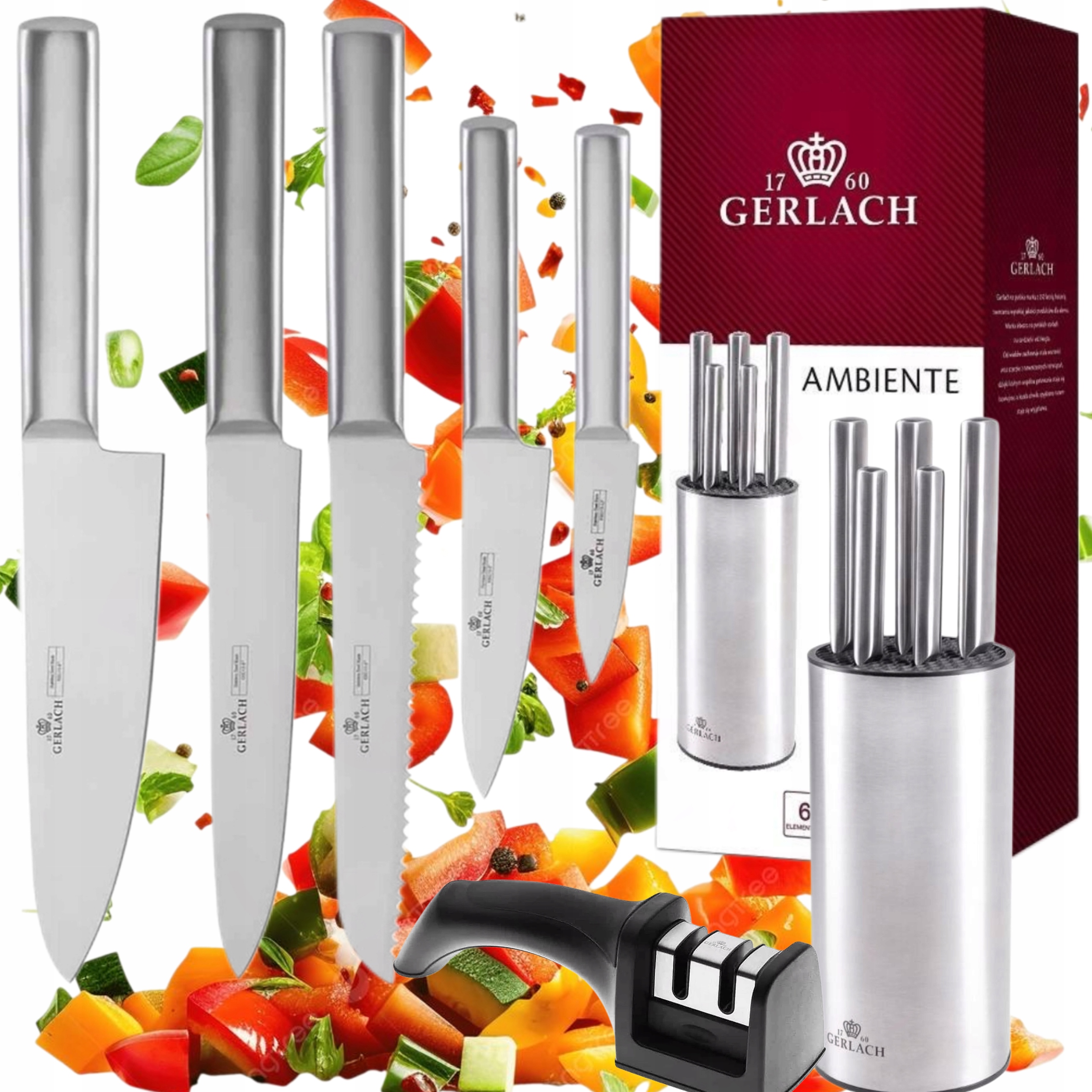 Komplet Nožov V Bloku Ambiente Gerlach Brusný Kameň Nerezová Oceľ