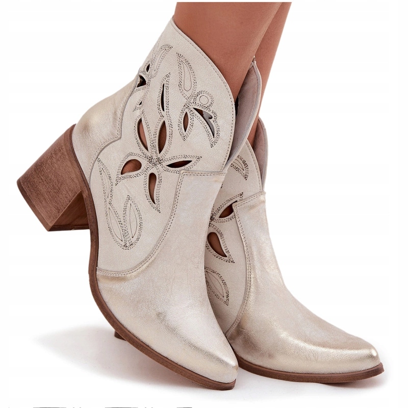 Kotníkové Boty Přírodní Kůže Prolamovaný Sloupek Zazoo 3690 Zlatý Přetíratelný 36