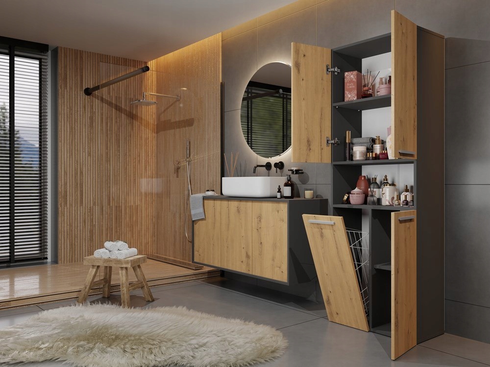 SZAFKA ŁAZIENKOWA REGAŁ Z KOSZEM NA PRANIE 60cm Typ stojące