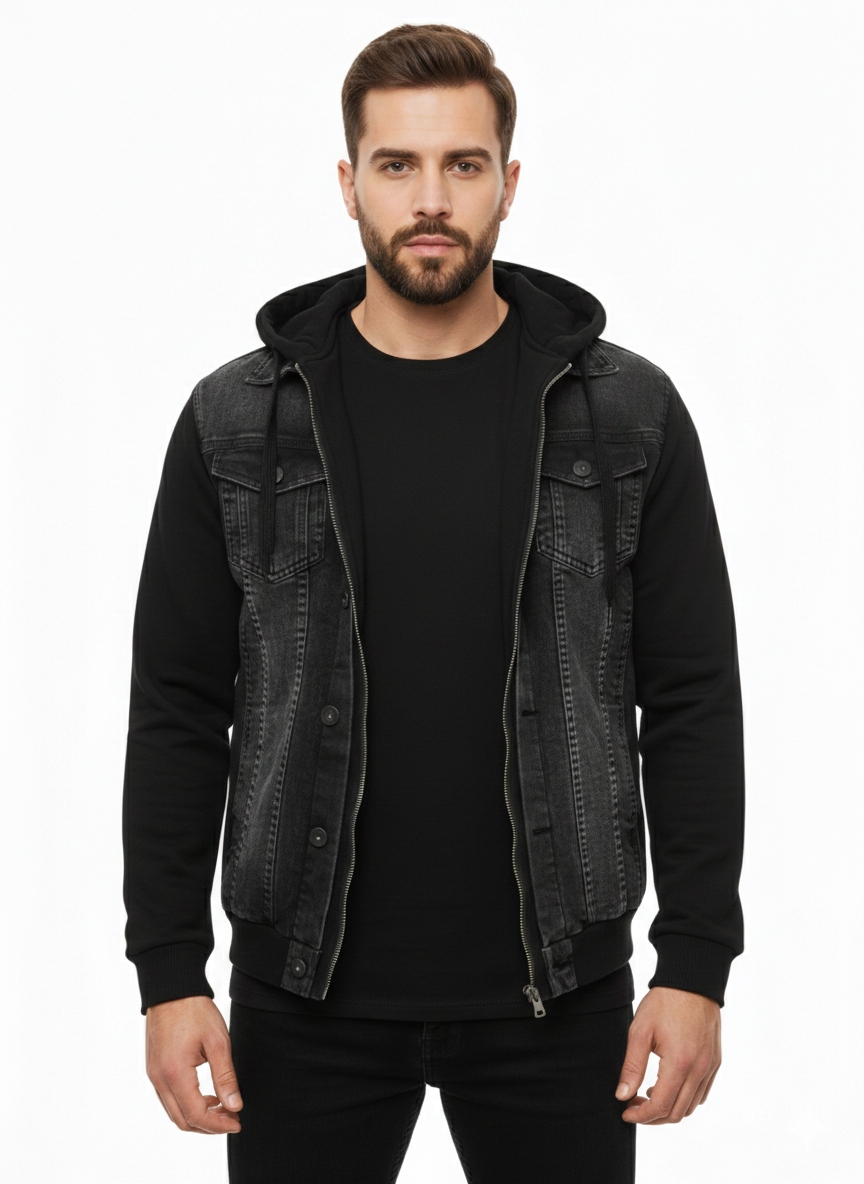 Pánská bunda mikina Džínová černá rozepínací džínová bavlněná kvalita M